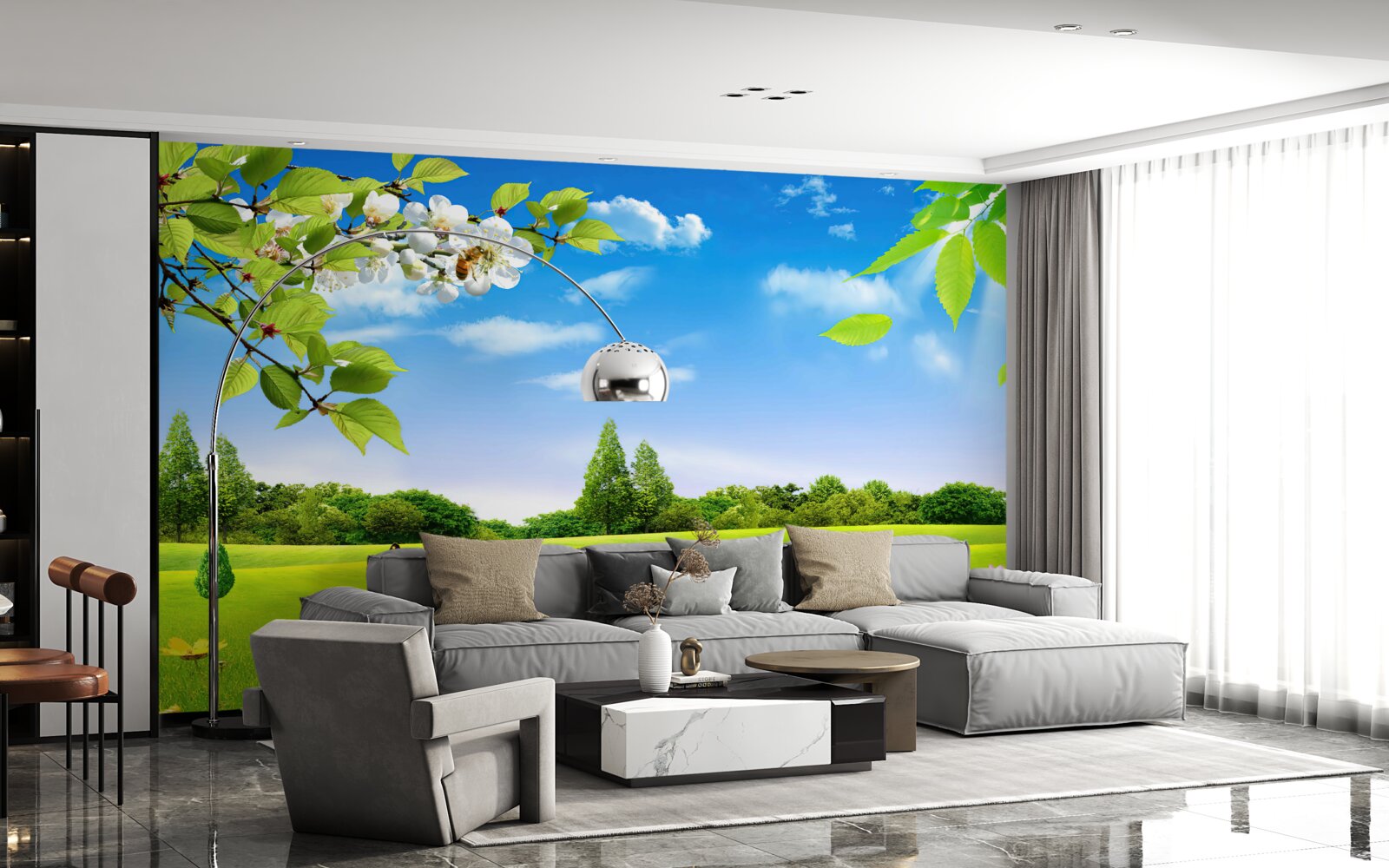 Fotobehang groen gazon en vlinder