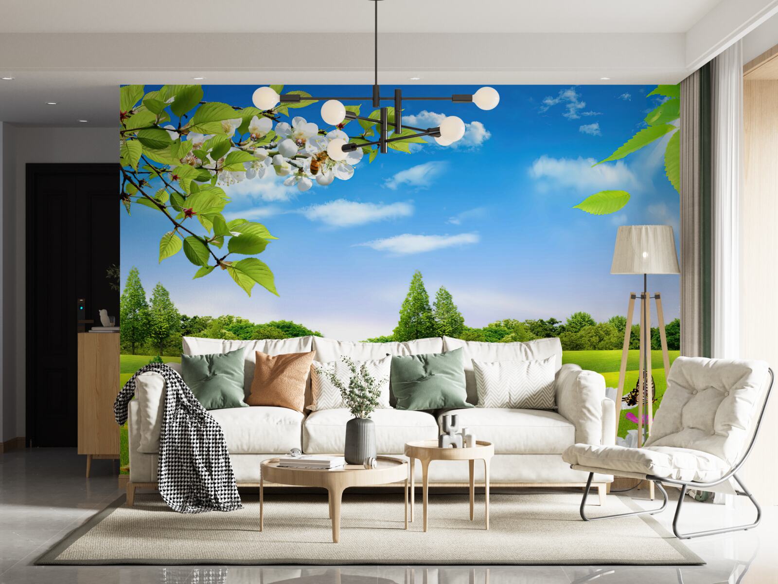 Fotobehang groen gazon en vlinder