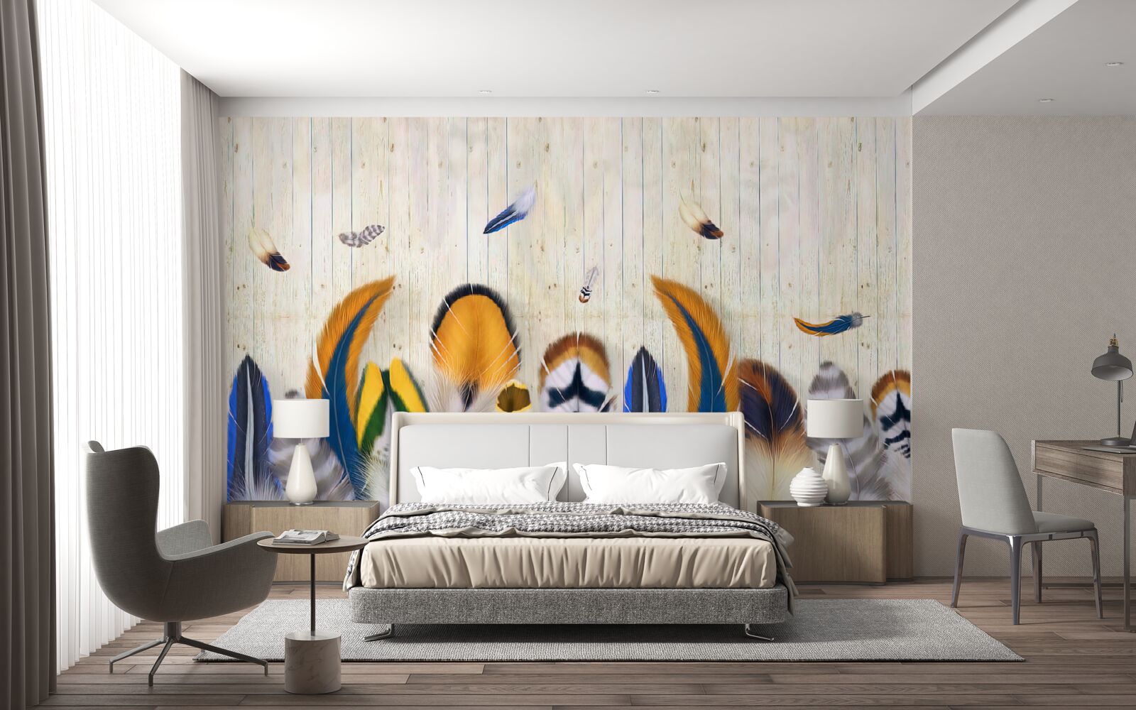 Fotobehang vogelveren in verschillende formaten en tinten