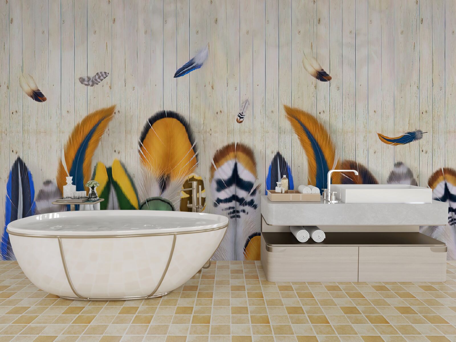 Fotobehang vogelveren in verschillende formaten en tinten