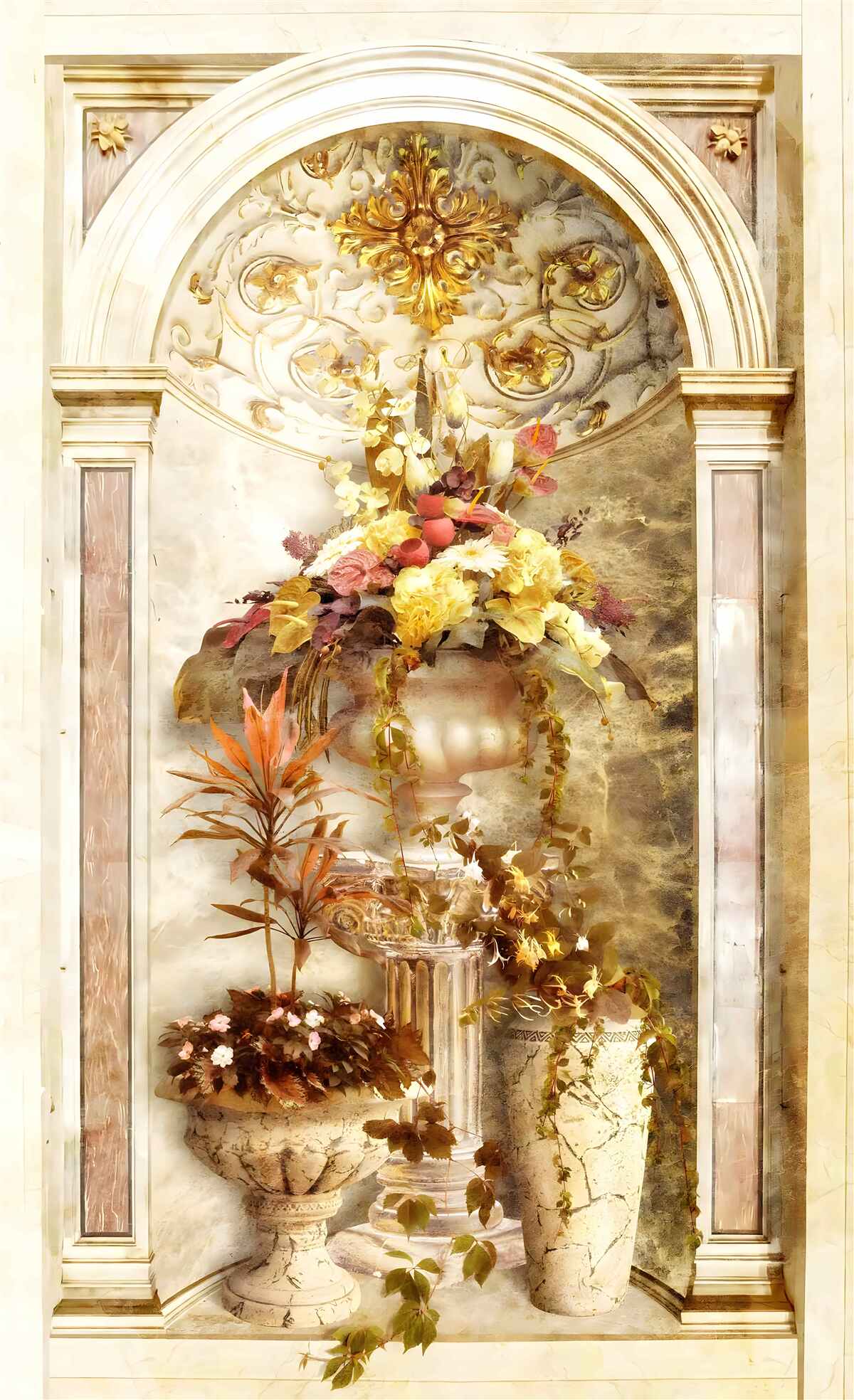 Fotobehang bloemen in muurvazen