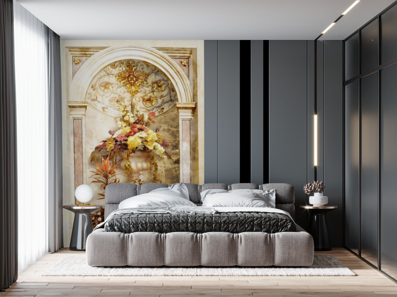 Fotobehang bloemen in muurvazen