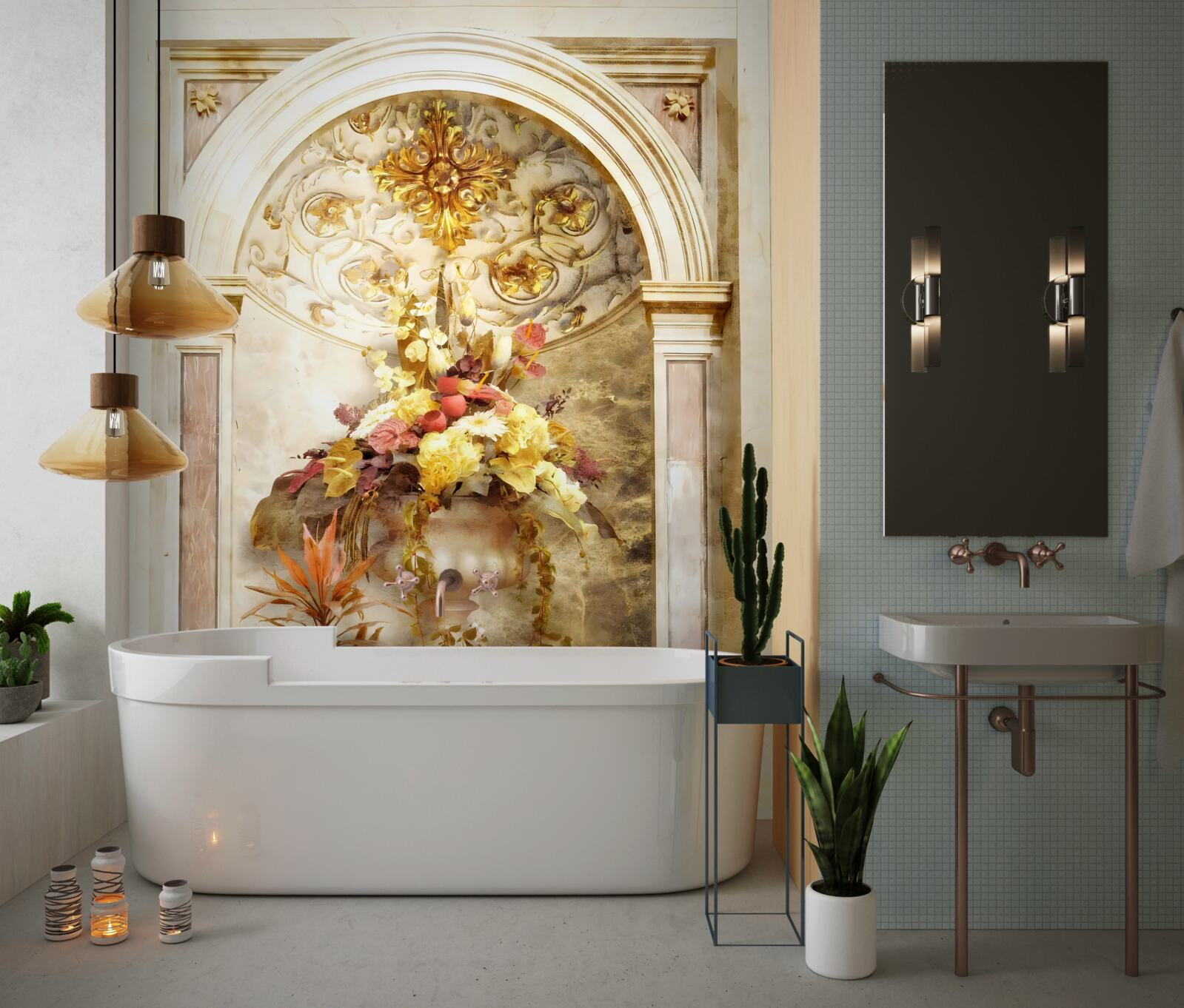 Fotobehang bloemen in muurvazen