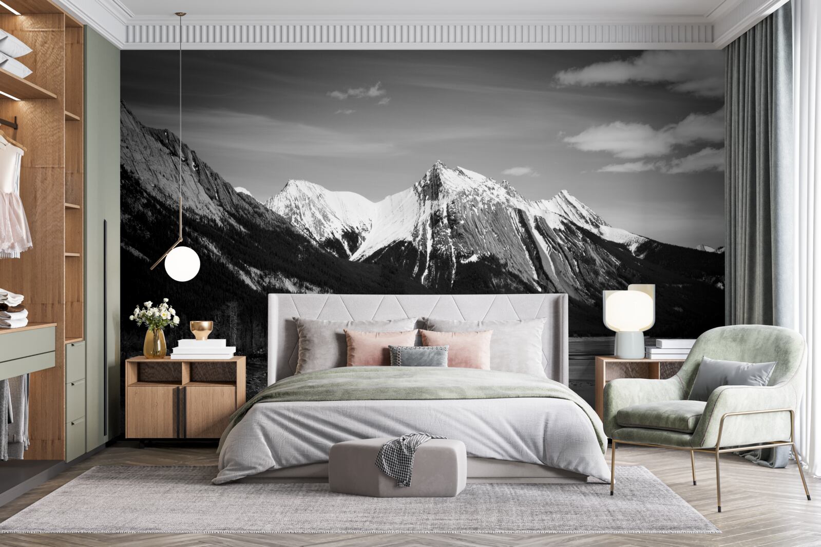 Fotobehang bergen in monochrome tinten