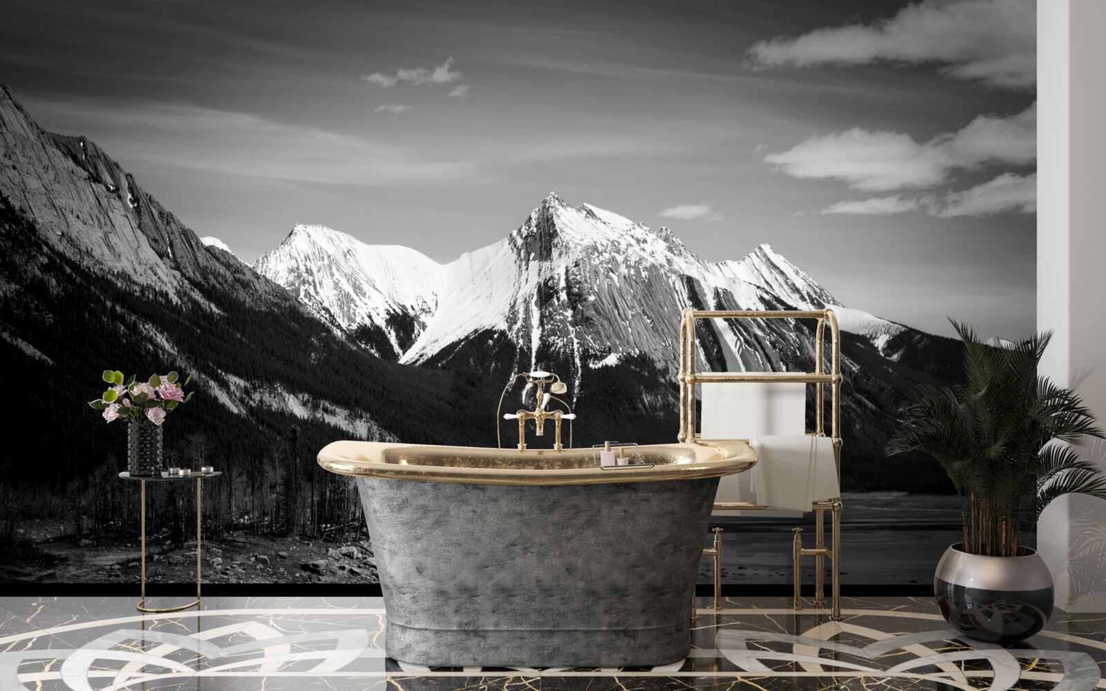 Fotobehang bergen in monochrome tinten