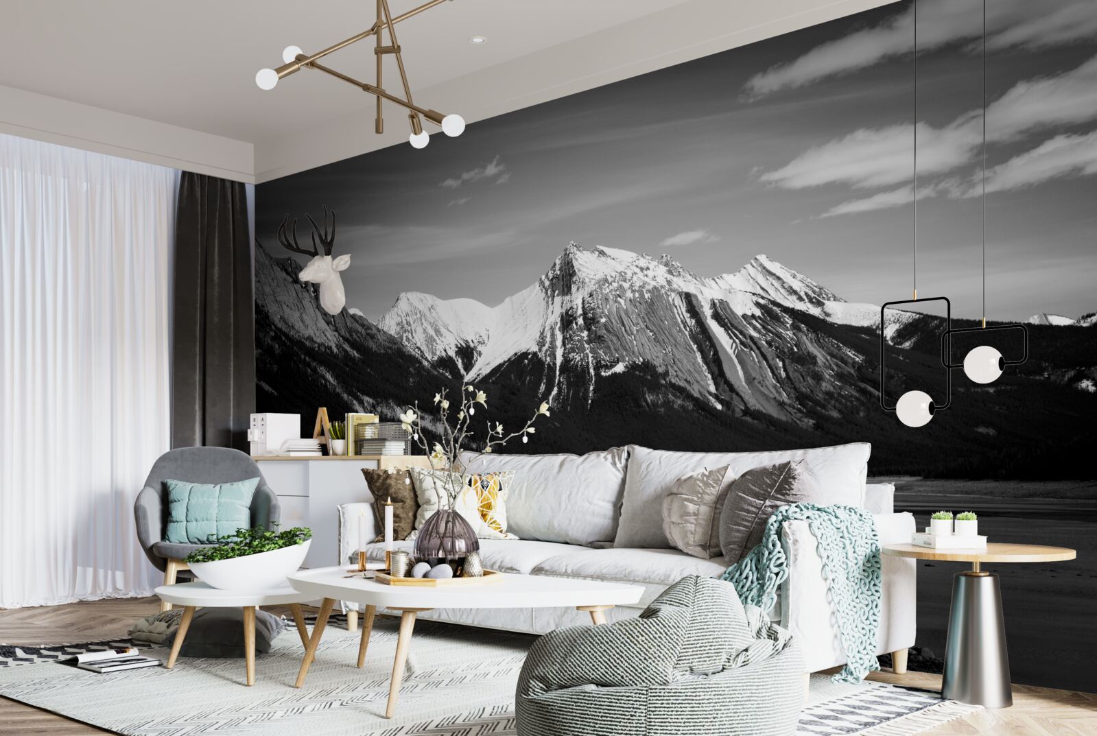 Fotobehang bergen in monochrome tinten