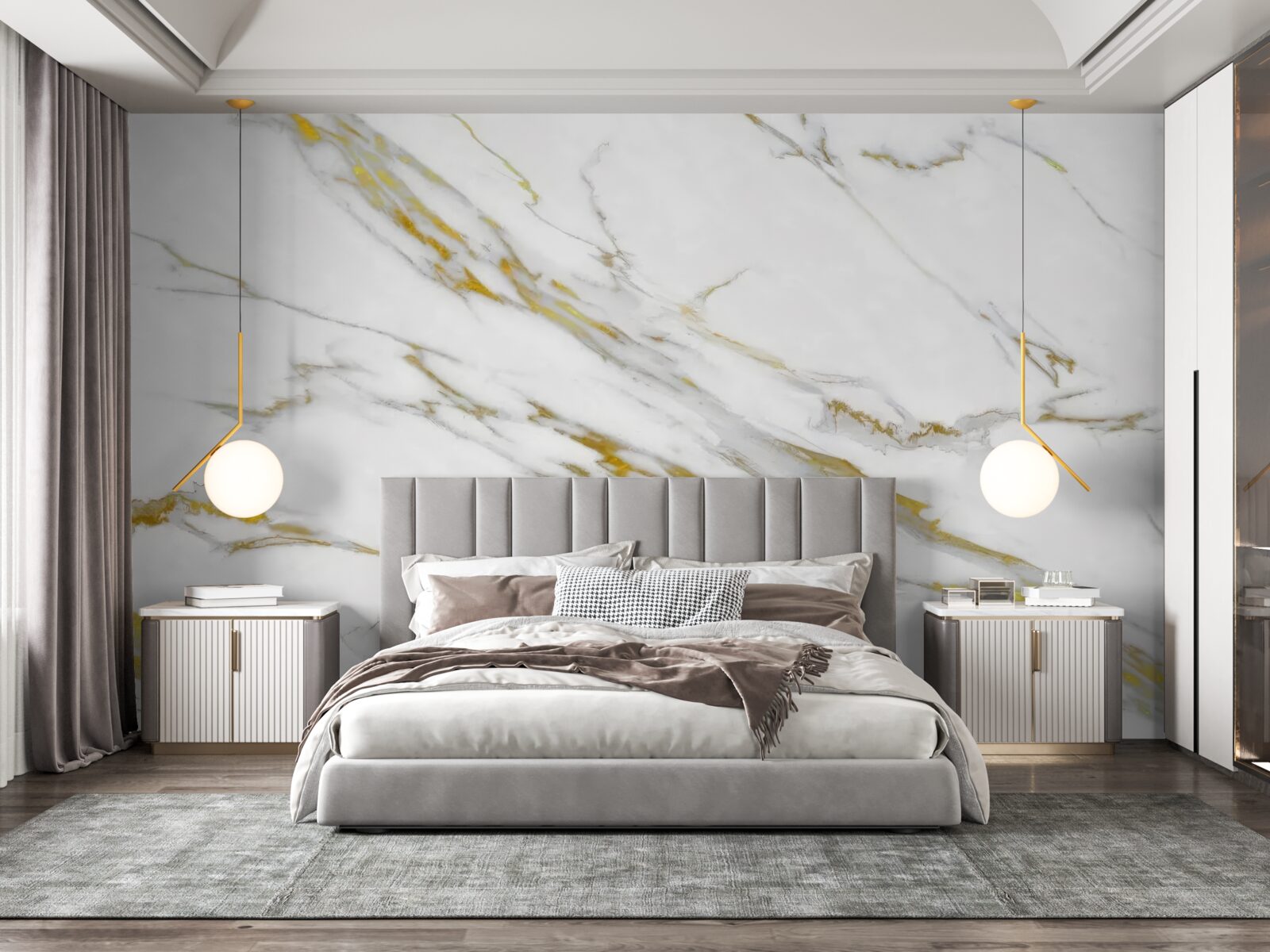 Fotobehang witte achtergrond met gouden lijnen