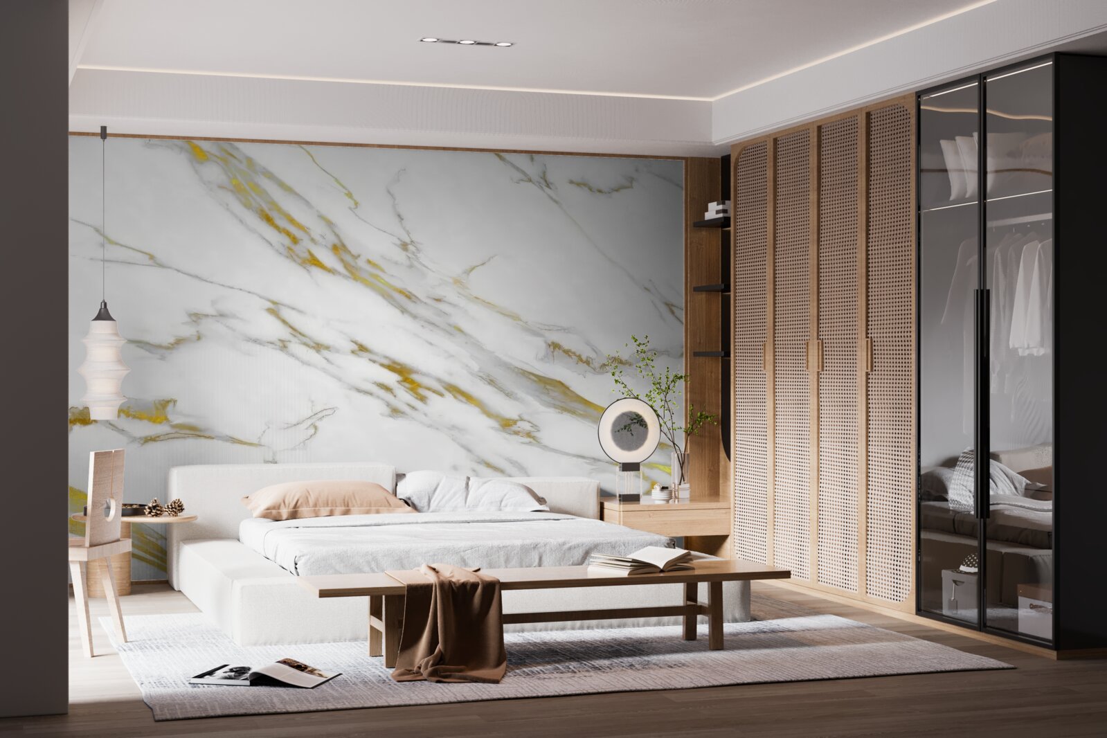 Fotobehang witte achtergrond met gouden lijnen