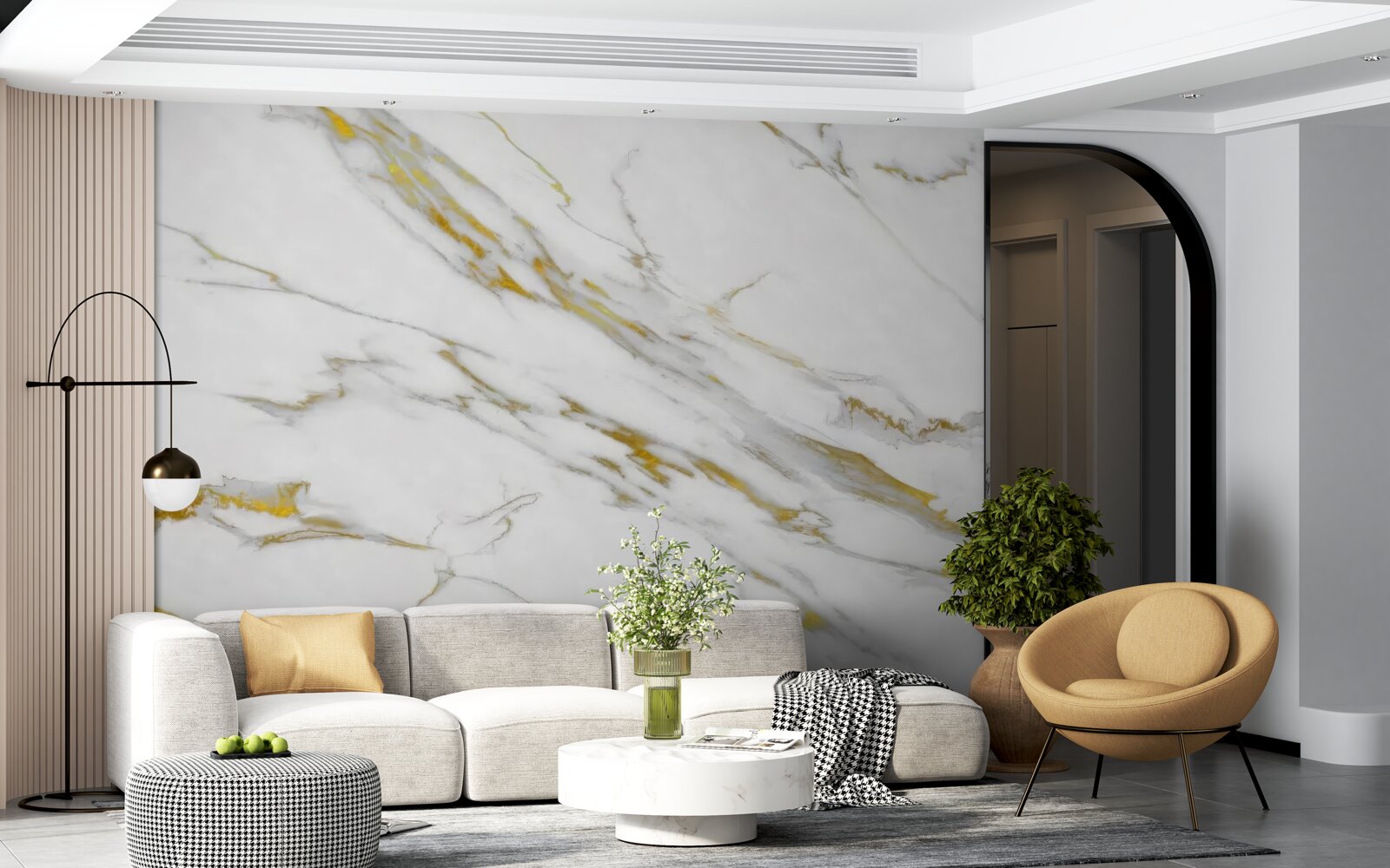 Fotobehang witte achtergrond met gouden lijnen