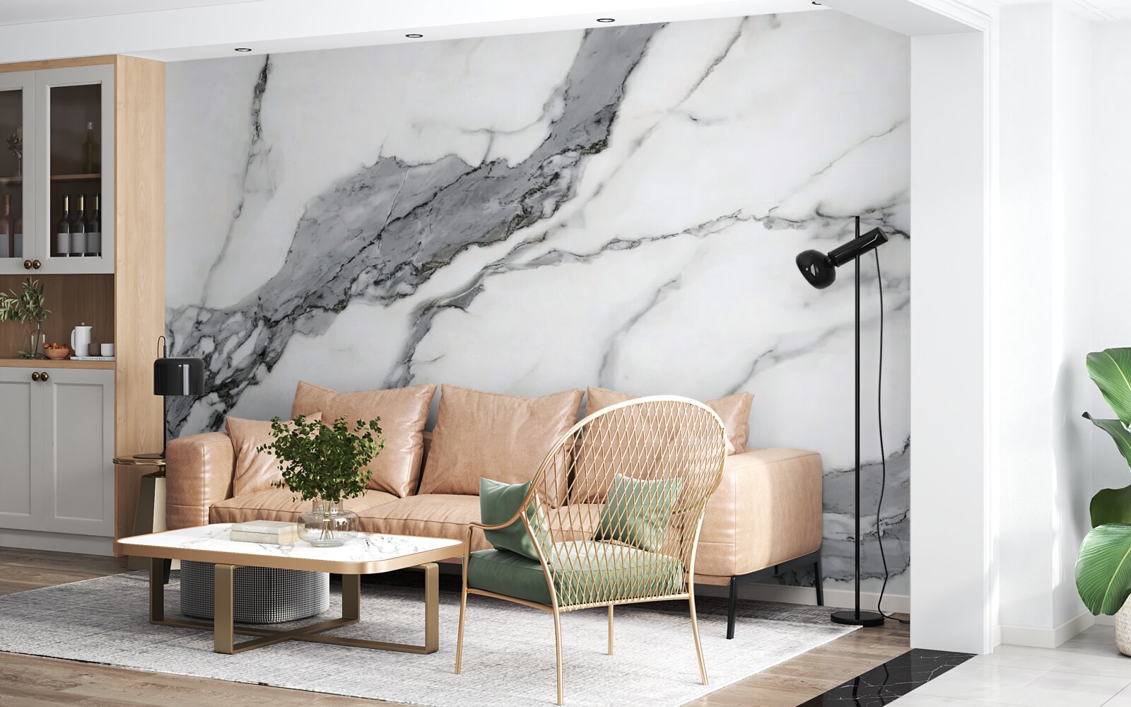 Fotobehang wit en grijs marmer