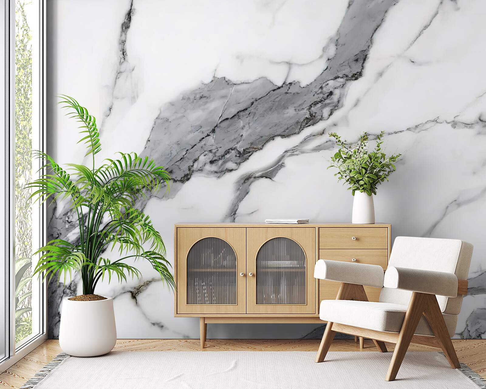 Fotobehang wit en grijs marmer