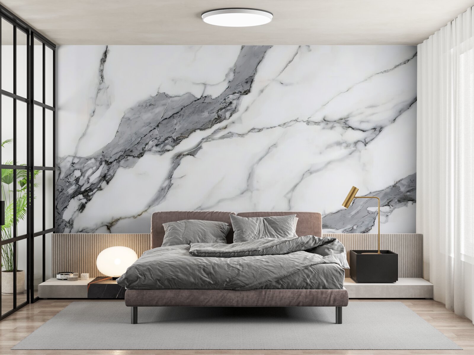 Fotobehang wit en grijs marmer