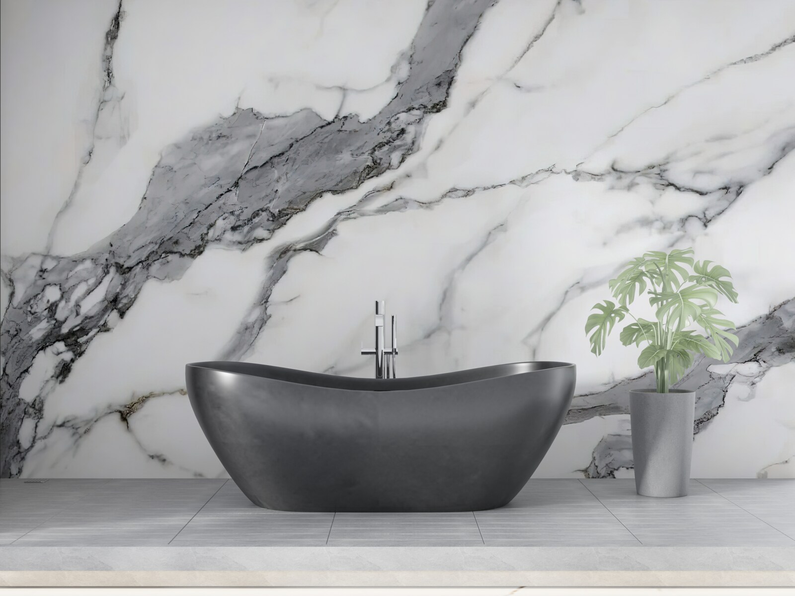 Fotobehang wit en grijs marmer