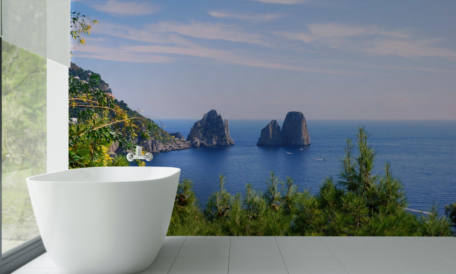 Fotobehang panorama van de oceaan en kliffen