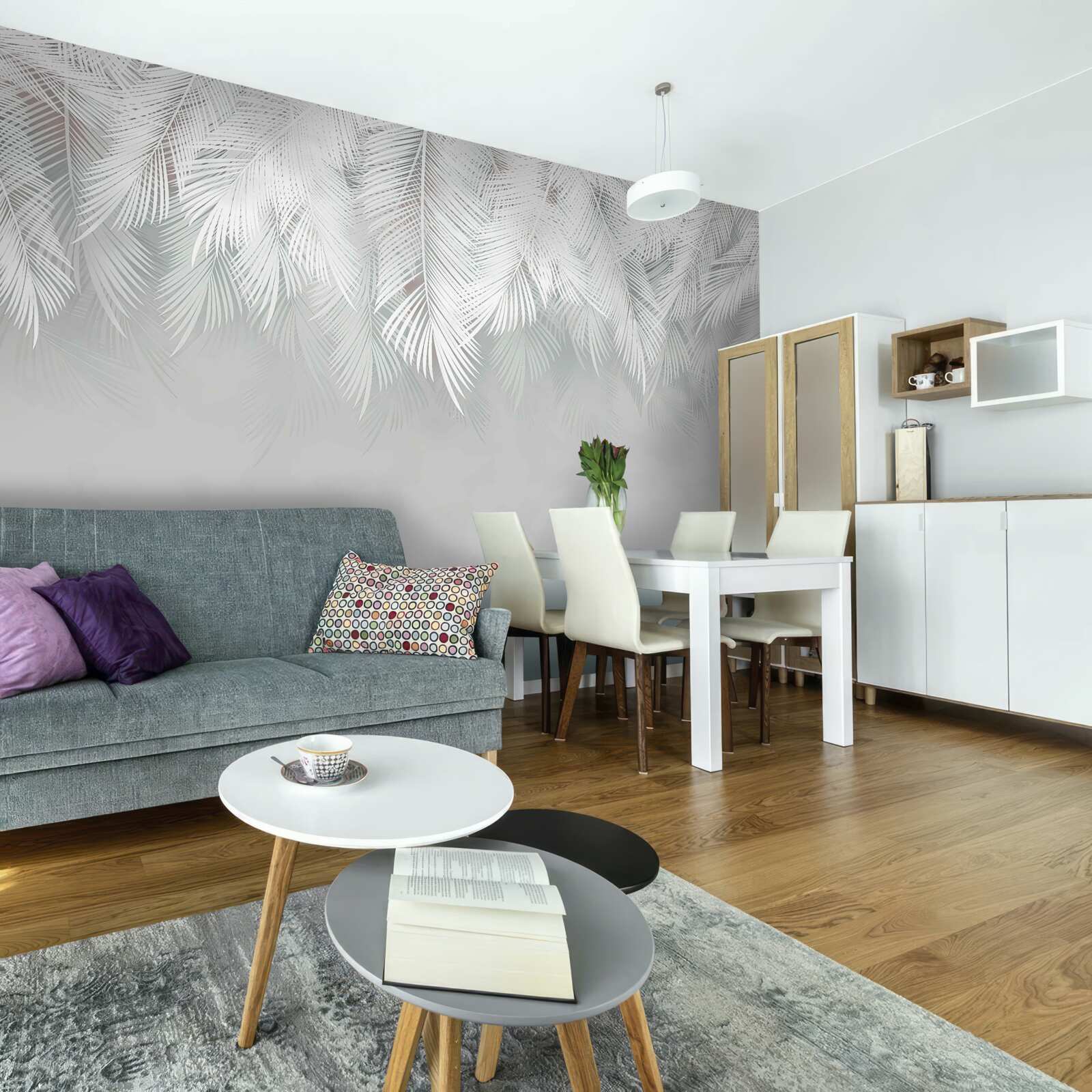 Fotobehang sneeuwwitte veren die naar beneden hangen