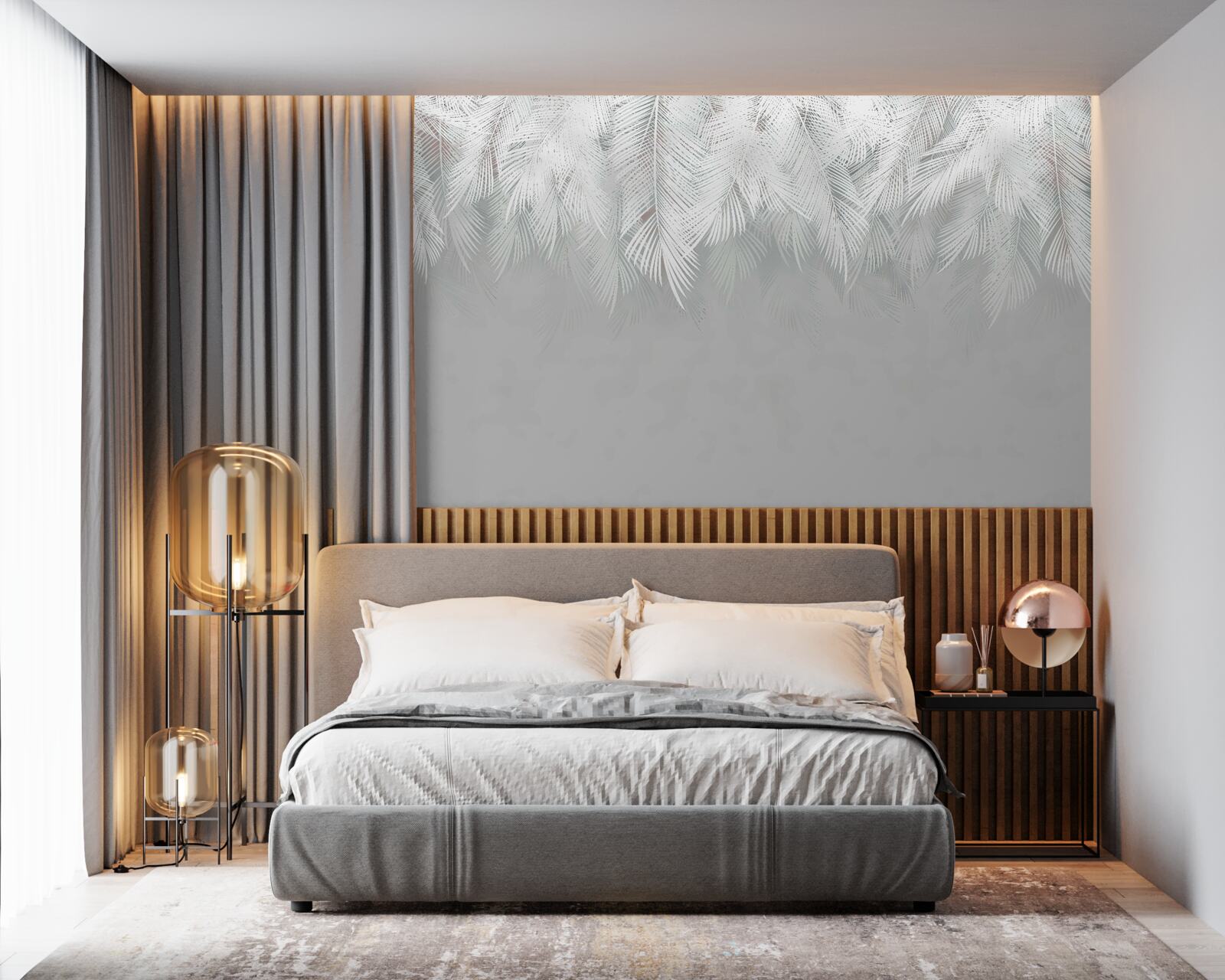 Fotobehang sneeuwwitte veren die naar beneden hangen