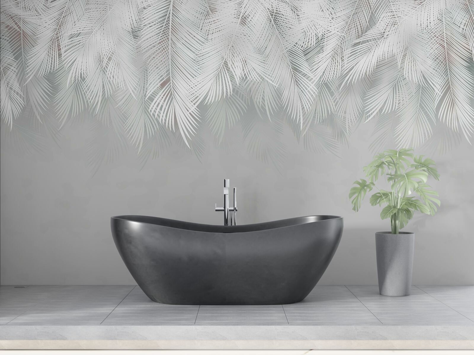 Fotobehang sneeuwwitte veren die naar beneden hangen