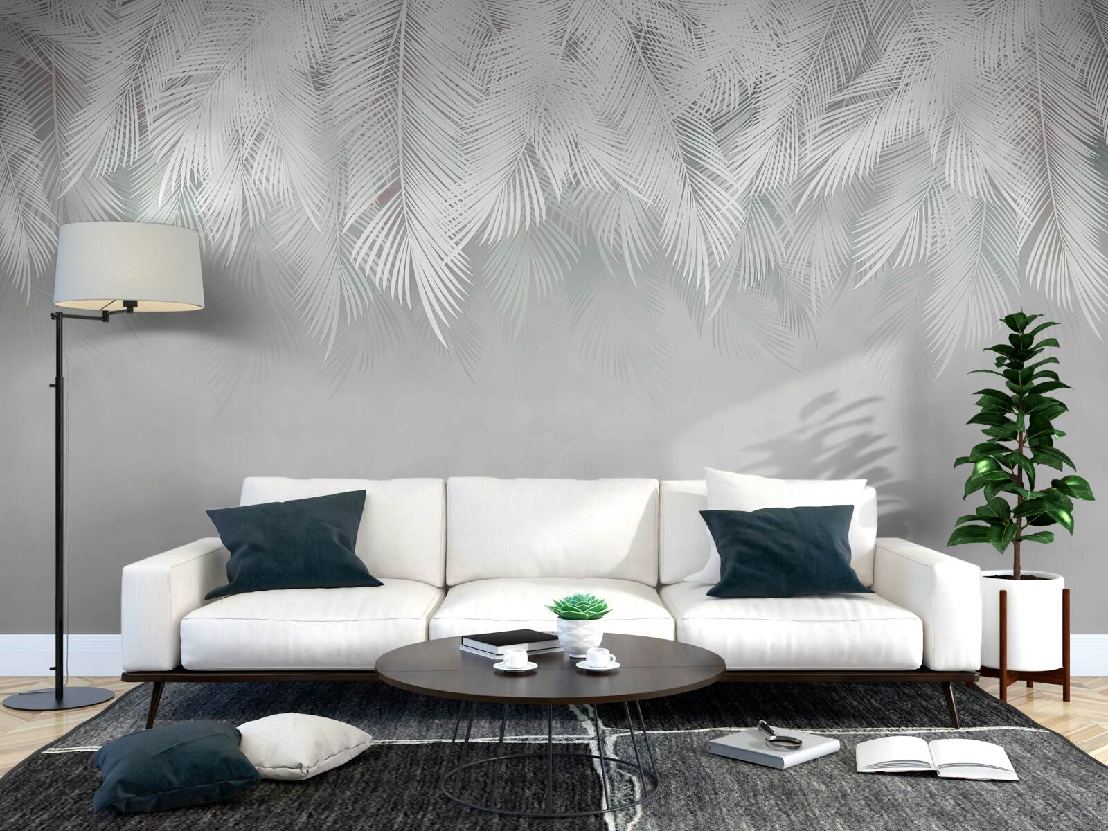 Fotobehang sneeuwwitte veren die naar beneden hangen