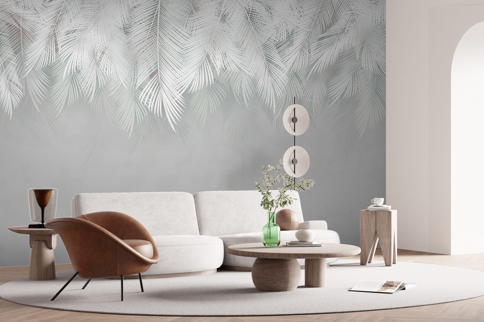 Fotobehang sneeuwwitte veren die naar beneden hangen