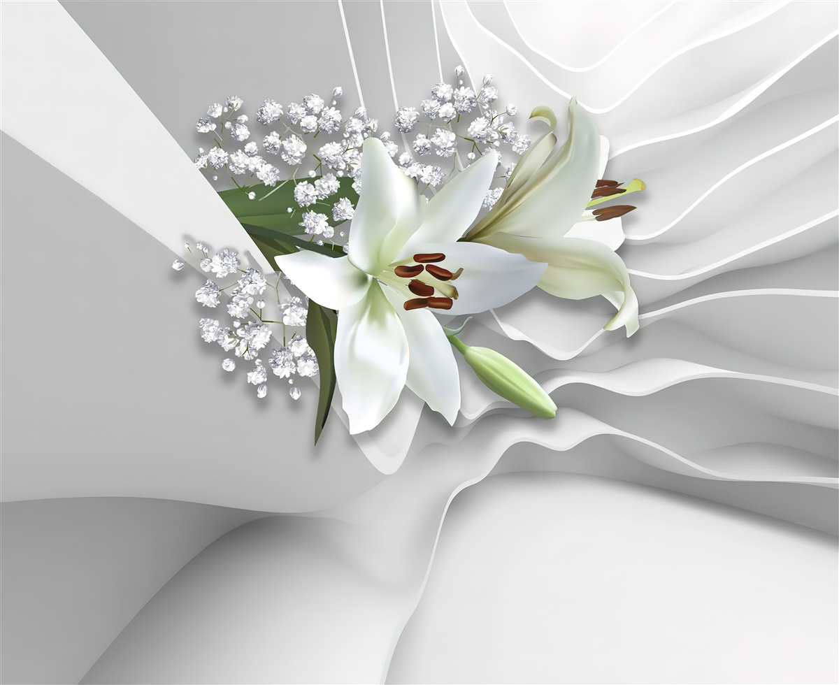 Fotobehang heldere achtergrond met witte lelies