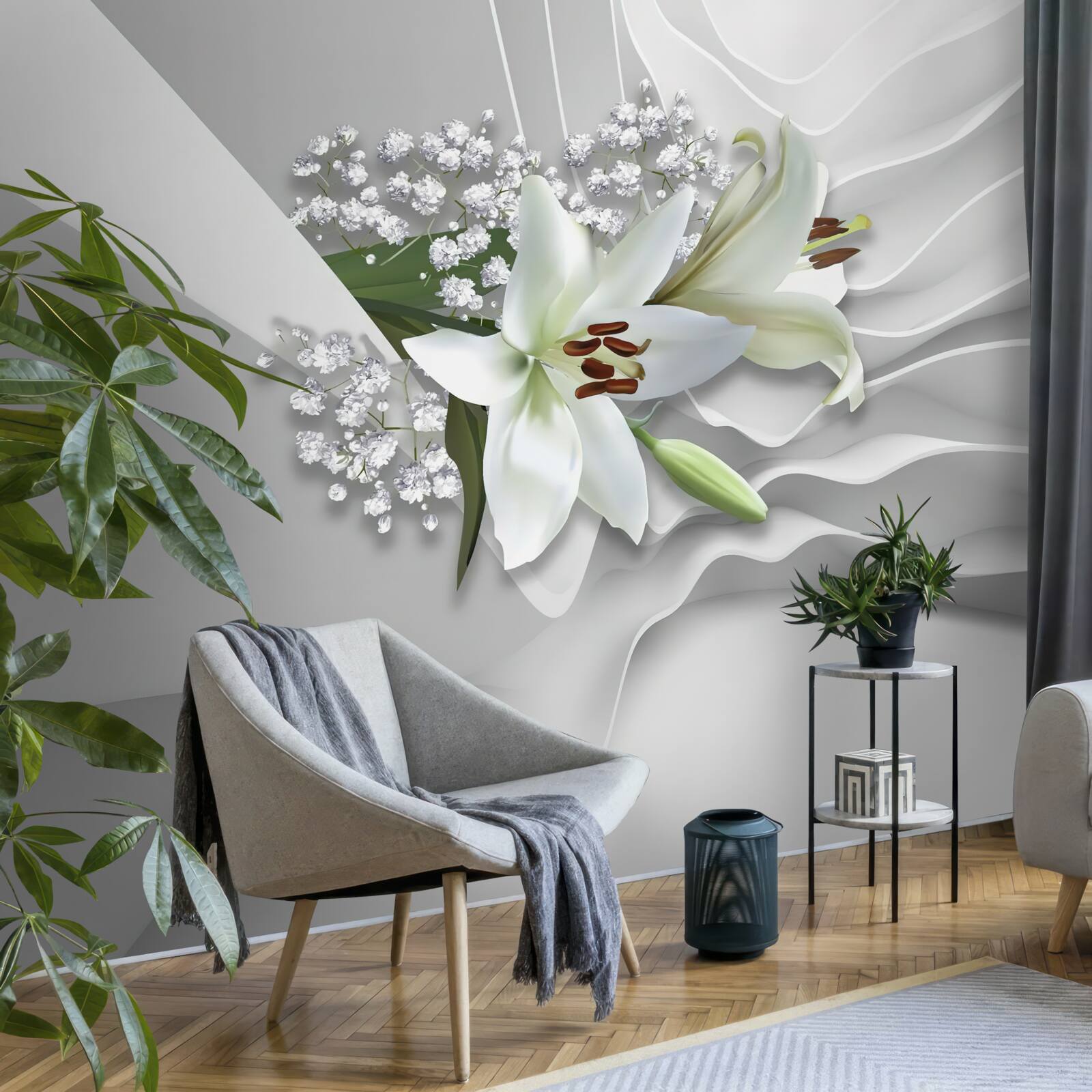 Fotobehang heldere achtergrond met witte lelies