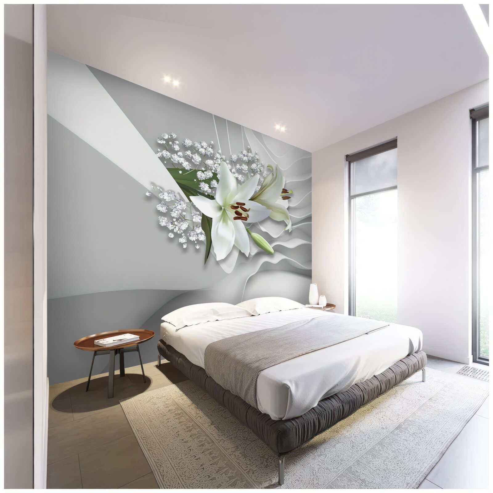 Fotobehang heldere achtergrond met witte lelies