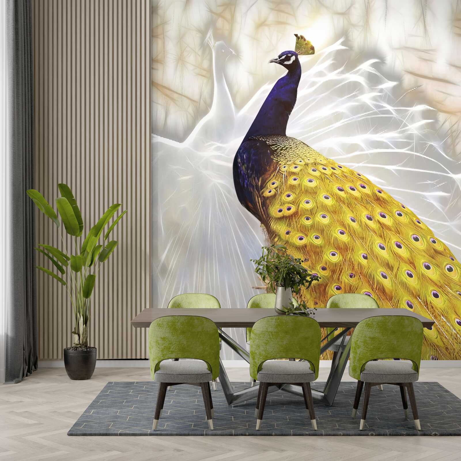 Fotobehang vogel met gouden veren