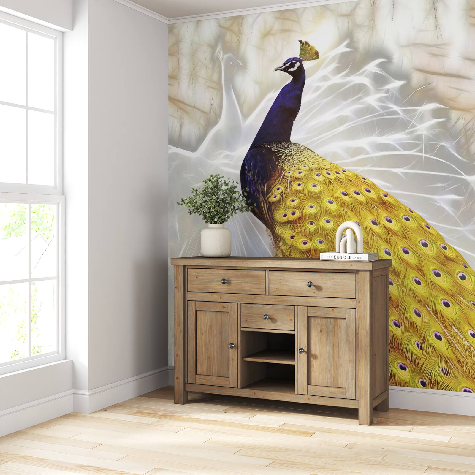 Fotobehang vogel met gouden veren