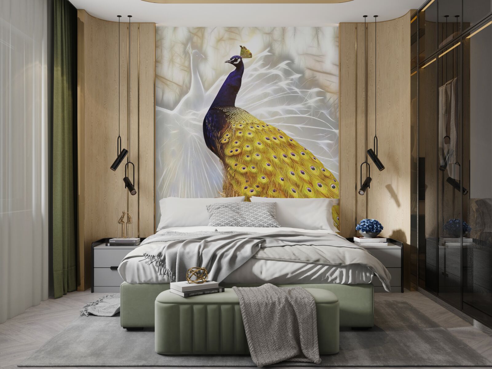 Fotobehang vogel met gouden veren