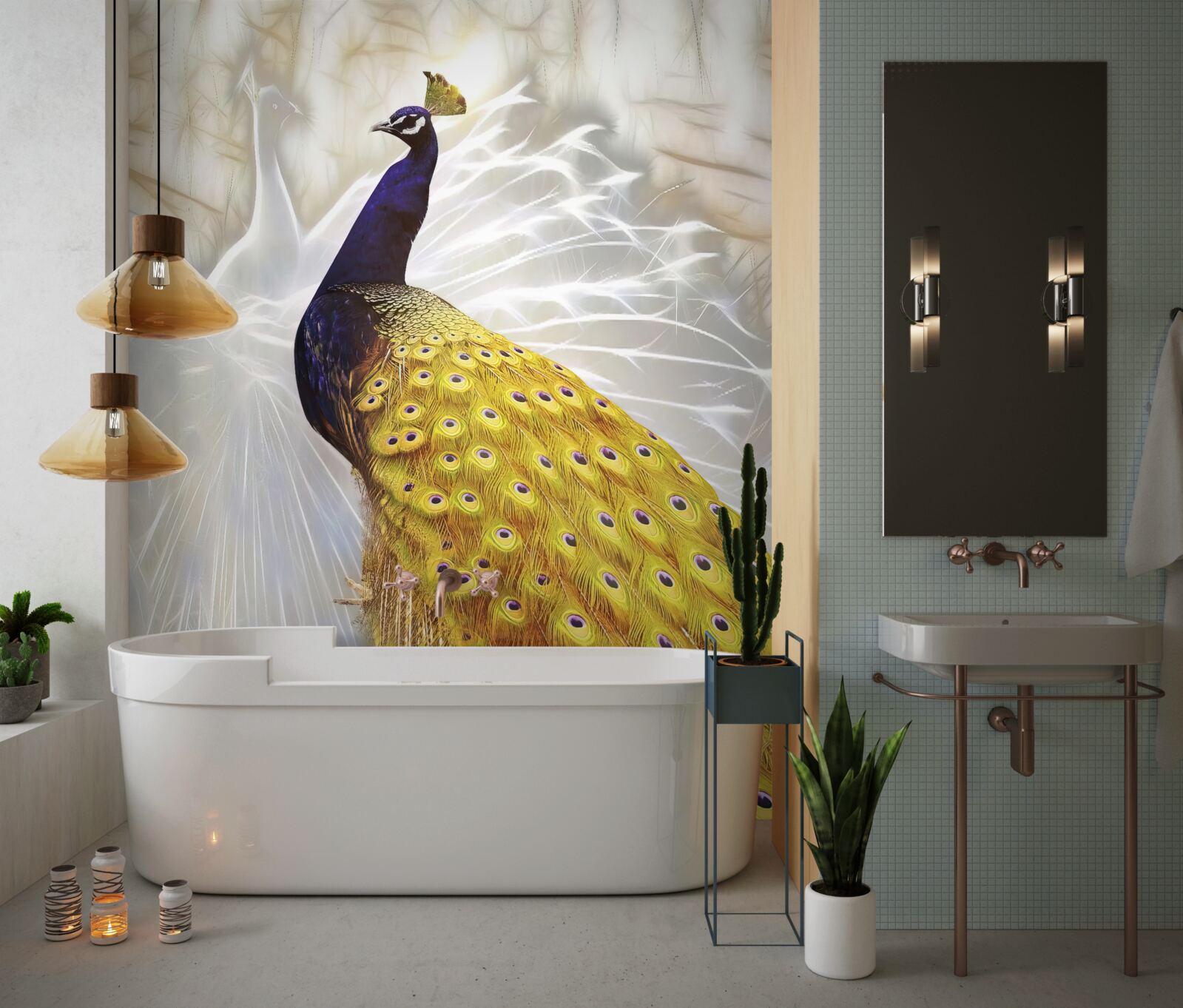 Fotobehang vogel met gouden veren