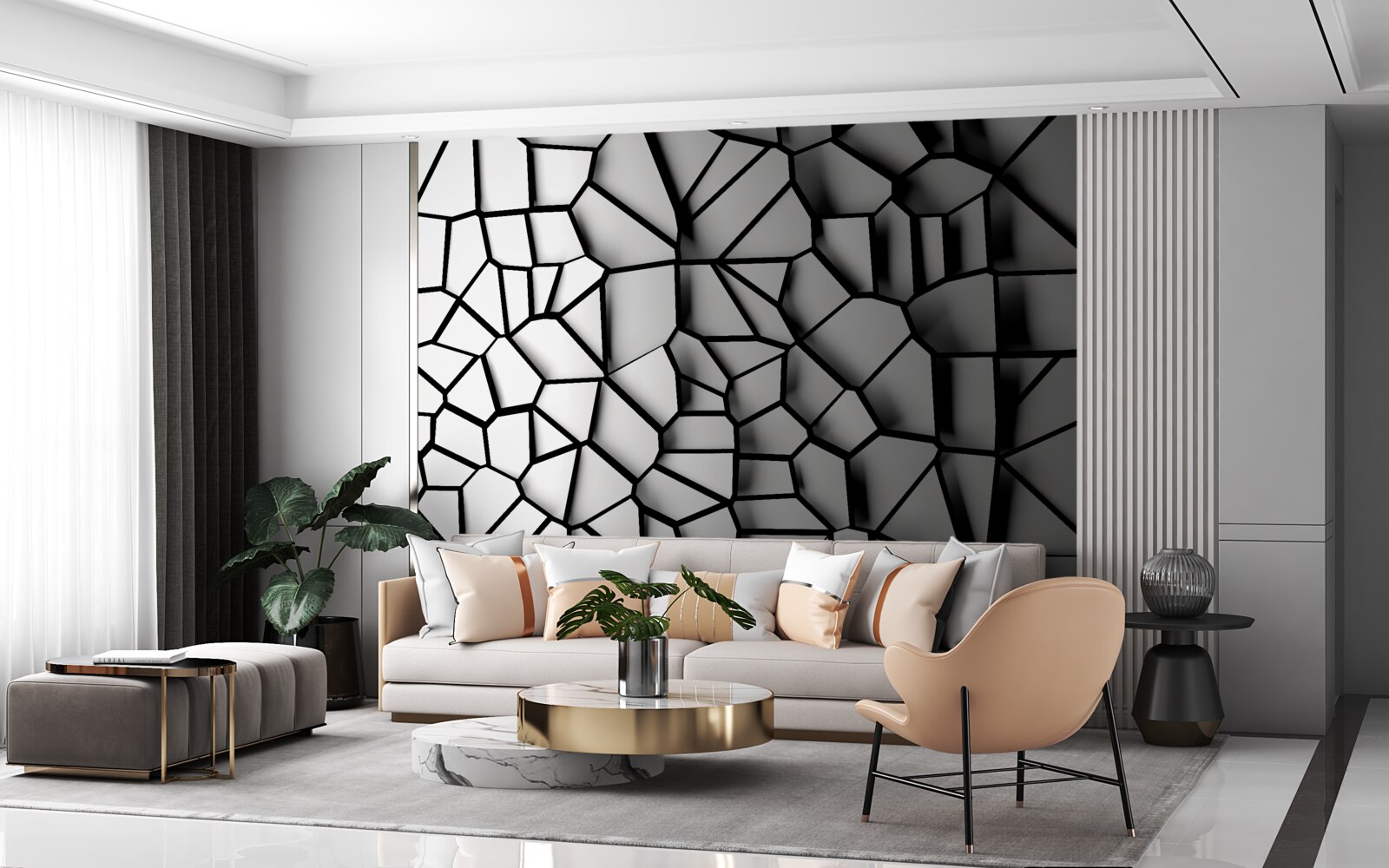 Fotobehang witte muur met volume-effect