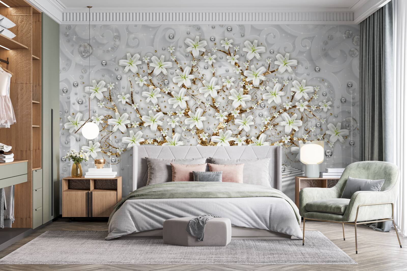 Fotobehang witte bloemen bloeiden aan de boom