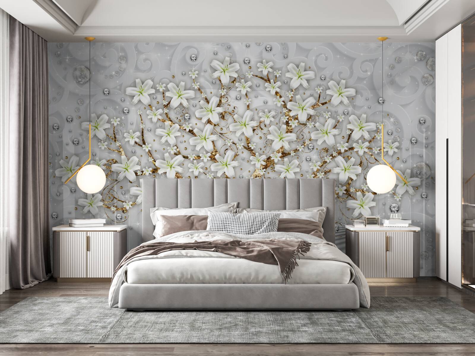 Fotobehang witte bloemen bloeiden aan de boom