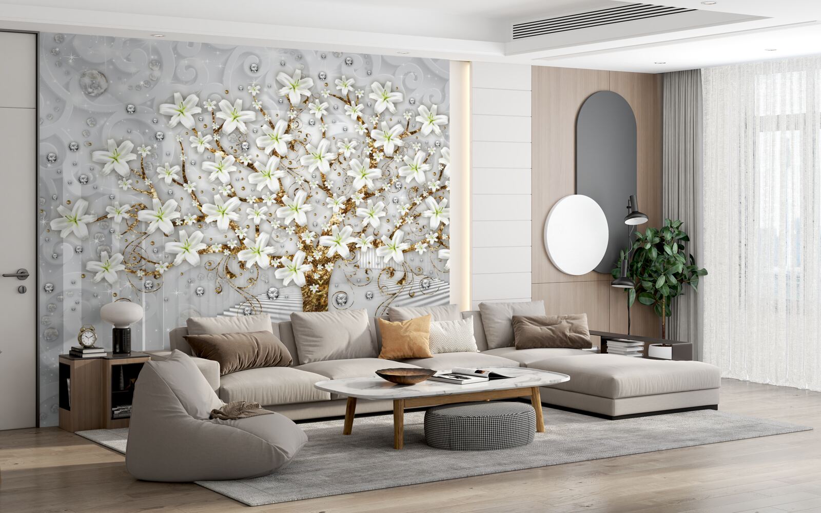 Fotobehang witte bloemen bloeiden aan de boom