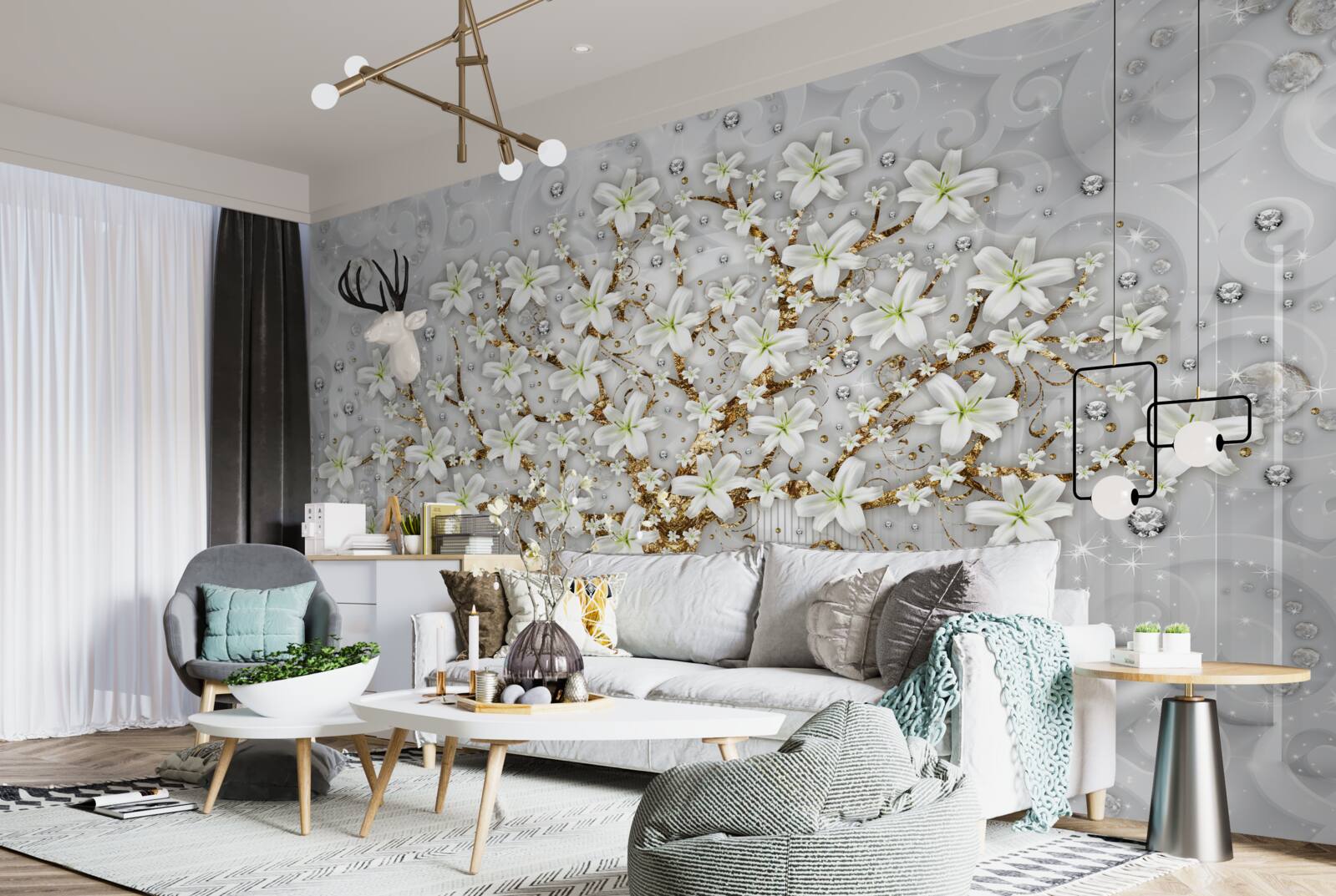 Fotobehang witte bloemen bloeiden aan de boom