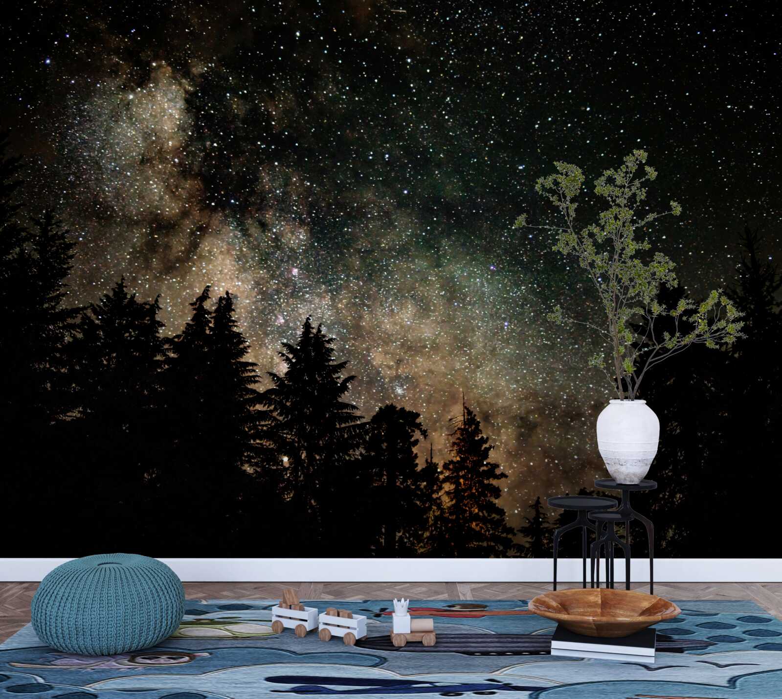 Fotobehang het bos bij nacht en de sterrenhemel