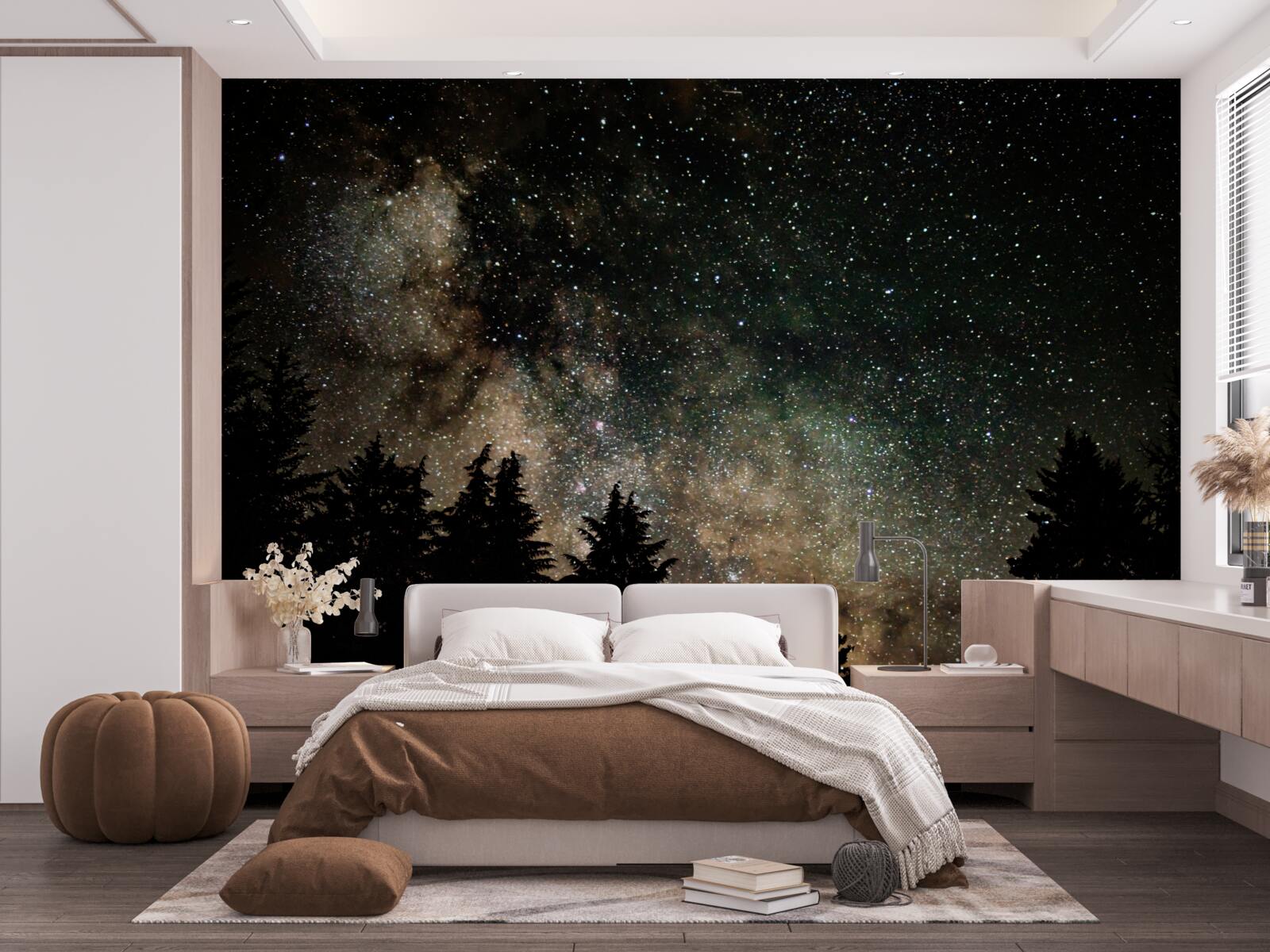 Fotobehang het bos bij nacht en de sterrenhemel