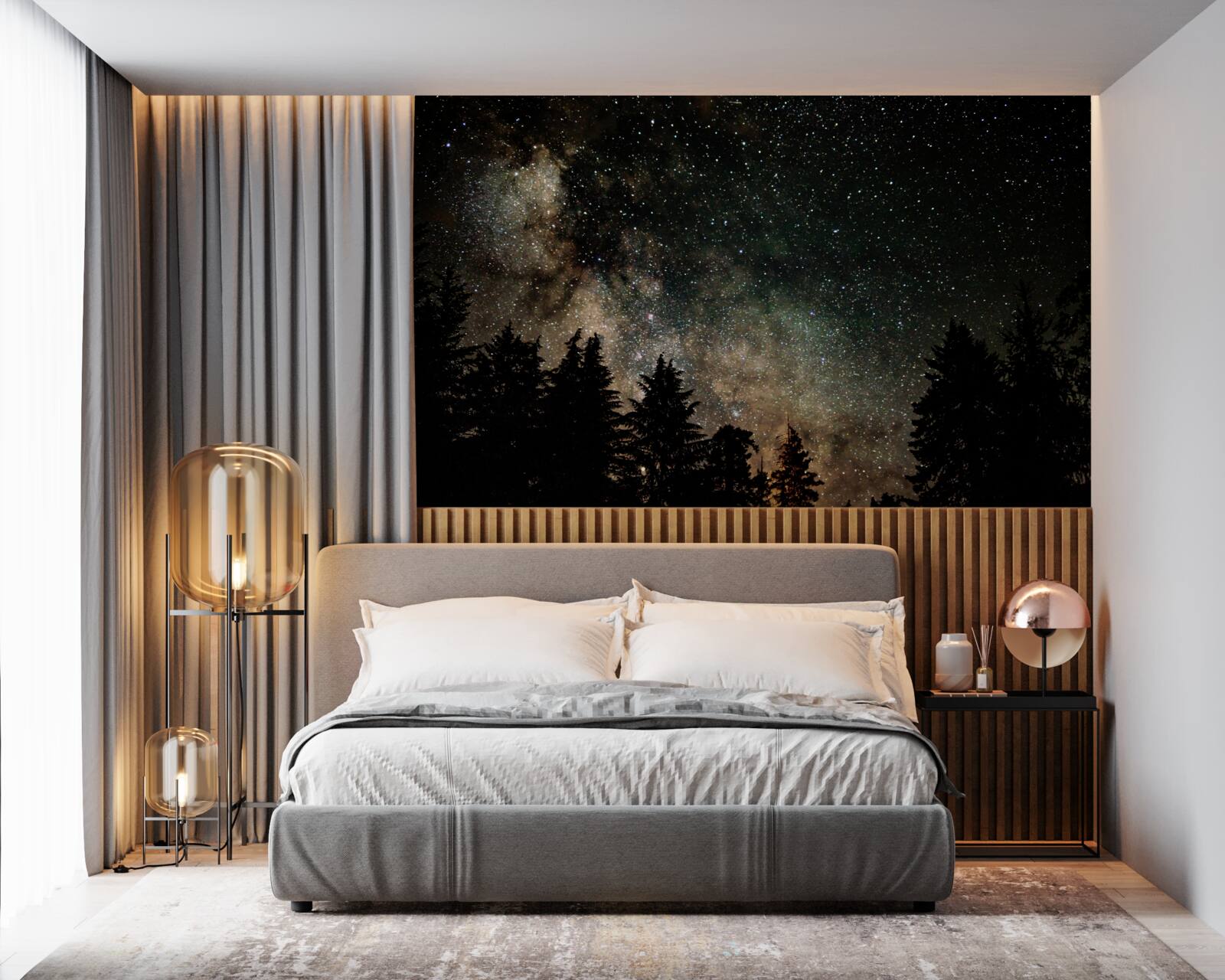 Fotobehang het bos bij nacht en de sterrenhemel