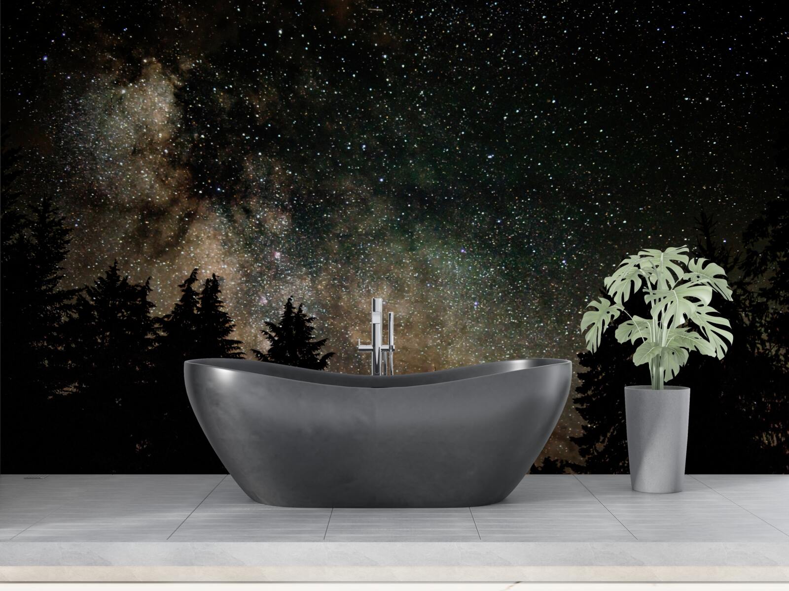 Fotobehang het bos bij nacht en de sterrenhemel