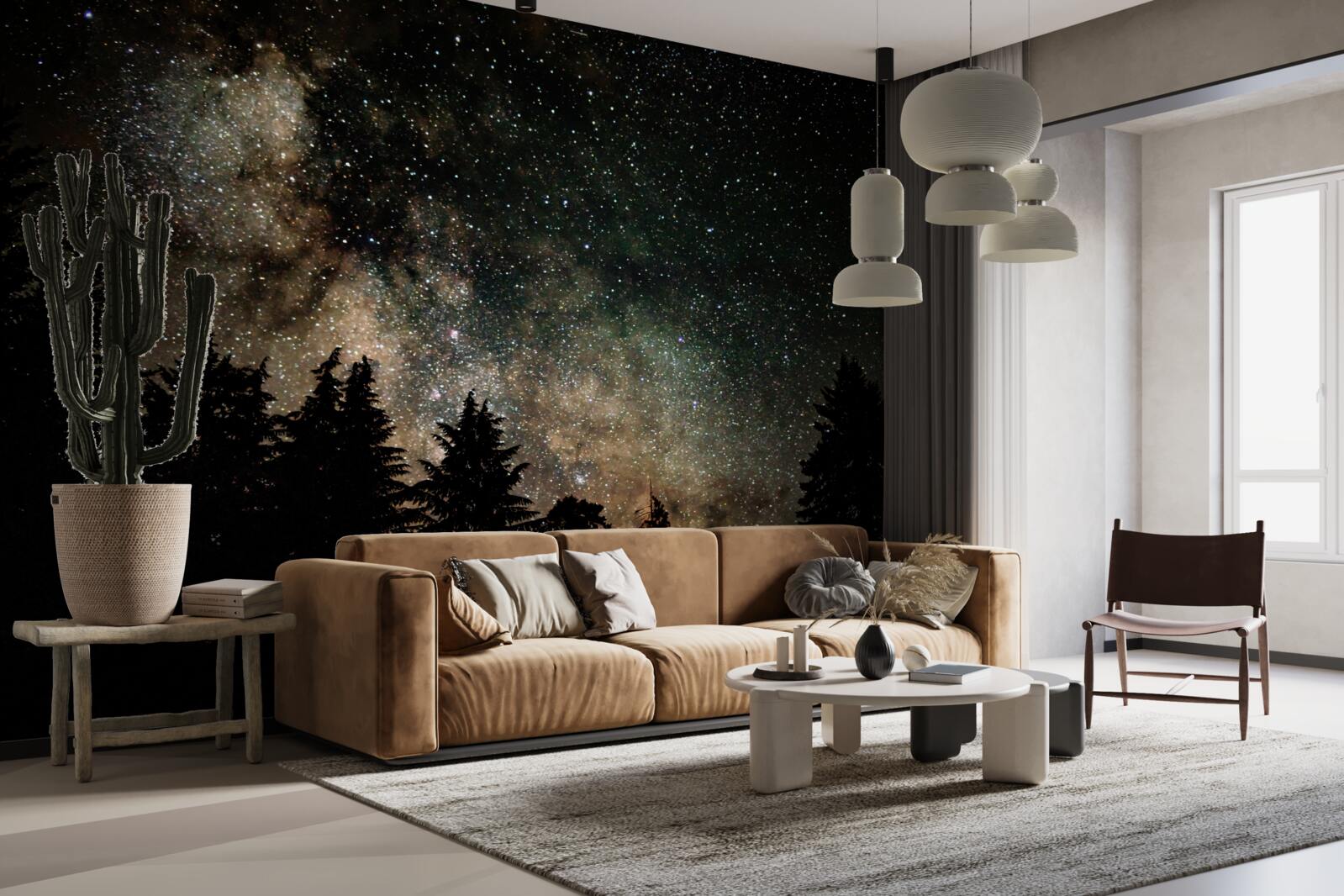 Fotobehang het bos bij nacht en de sterrenhemel