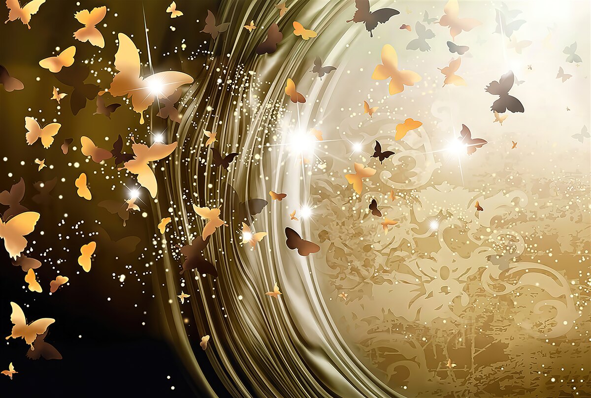 Fotobehang gouden achtergrond met vlinders