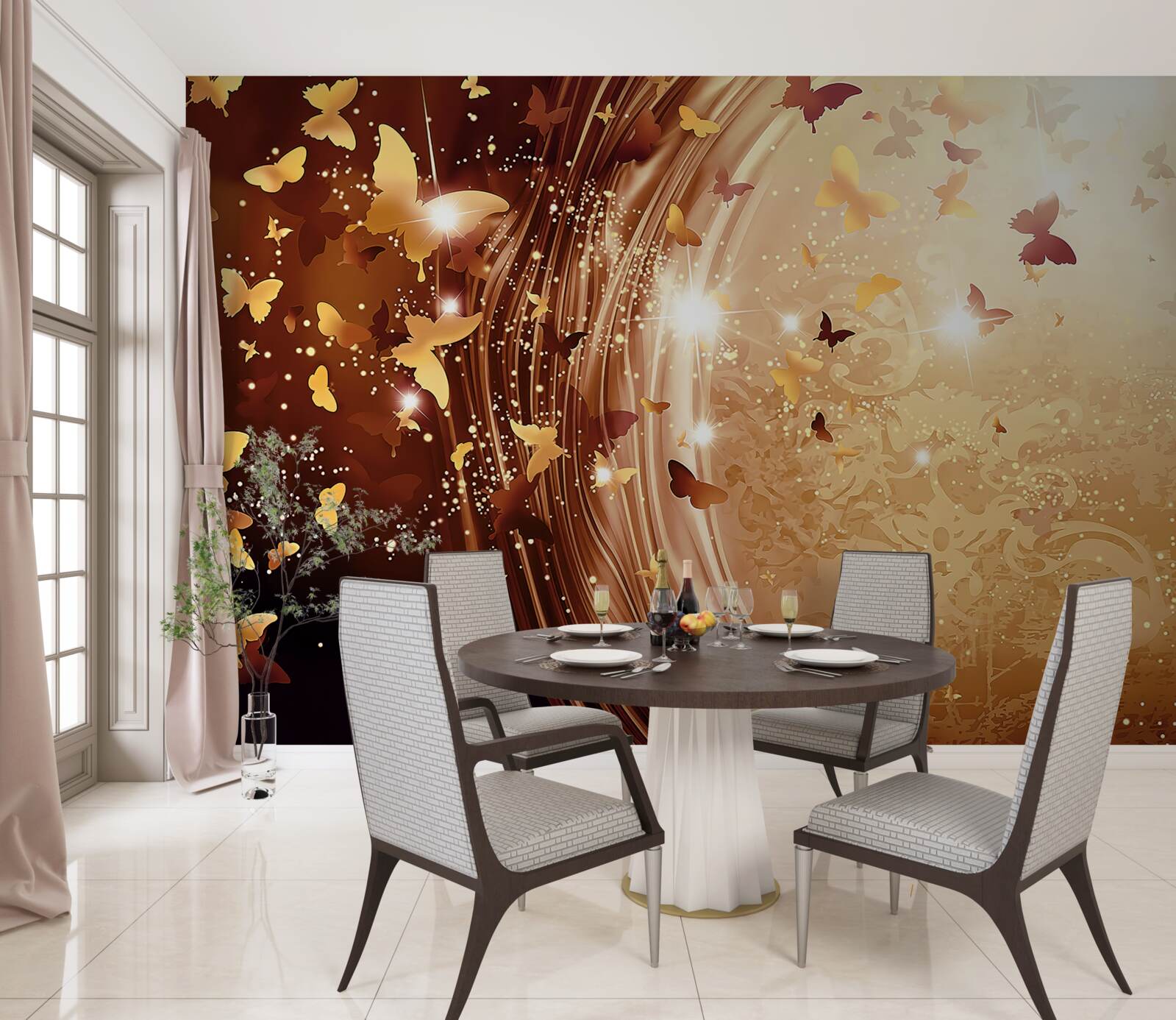 Fotobehang krullen en vlinders