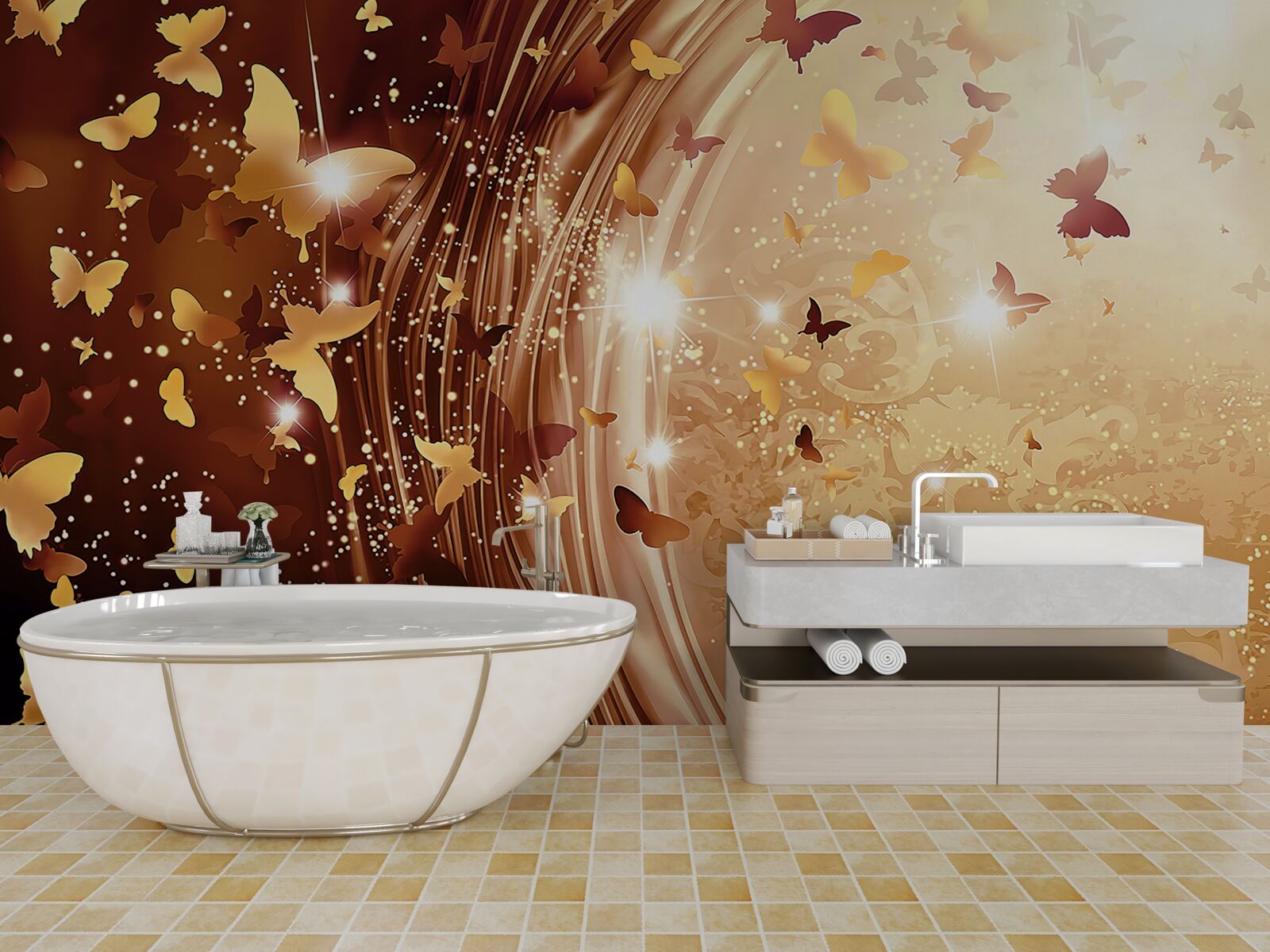 Fotobehang krullen en vlinders