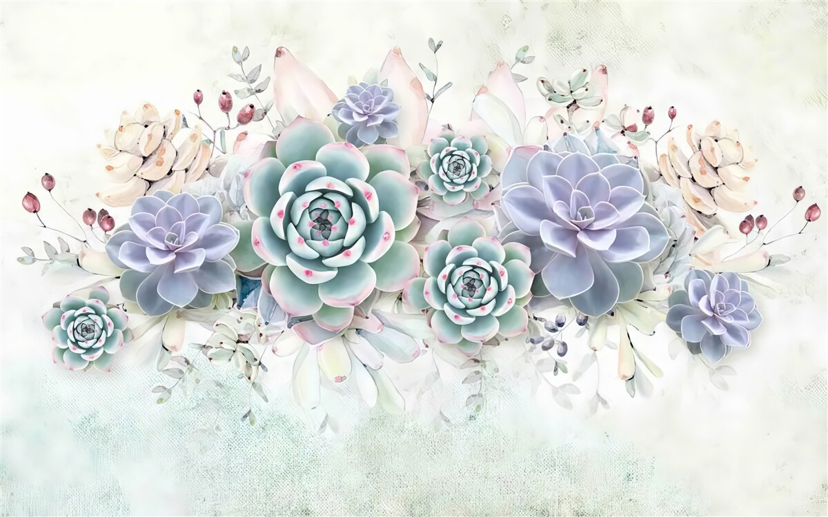 Fotobehang blauwe bloemen op een lichte achtergrond