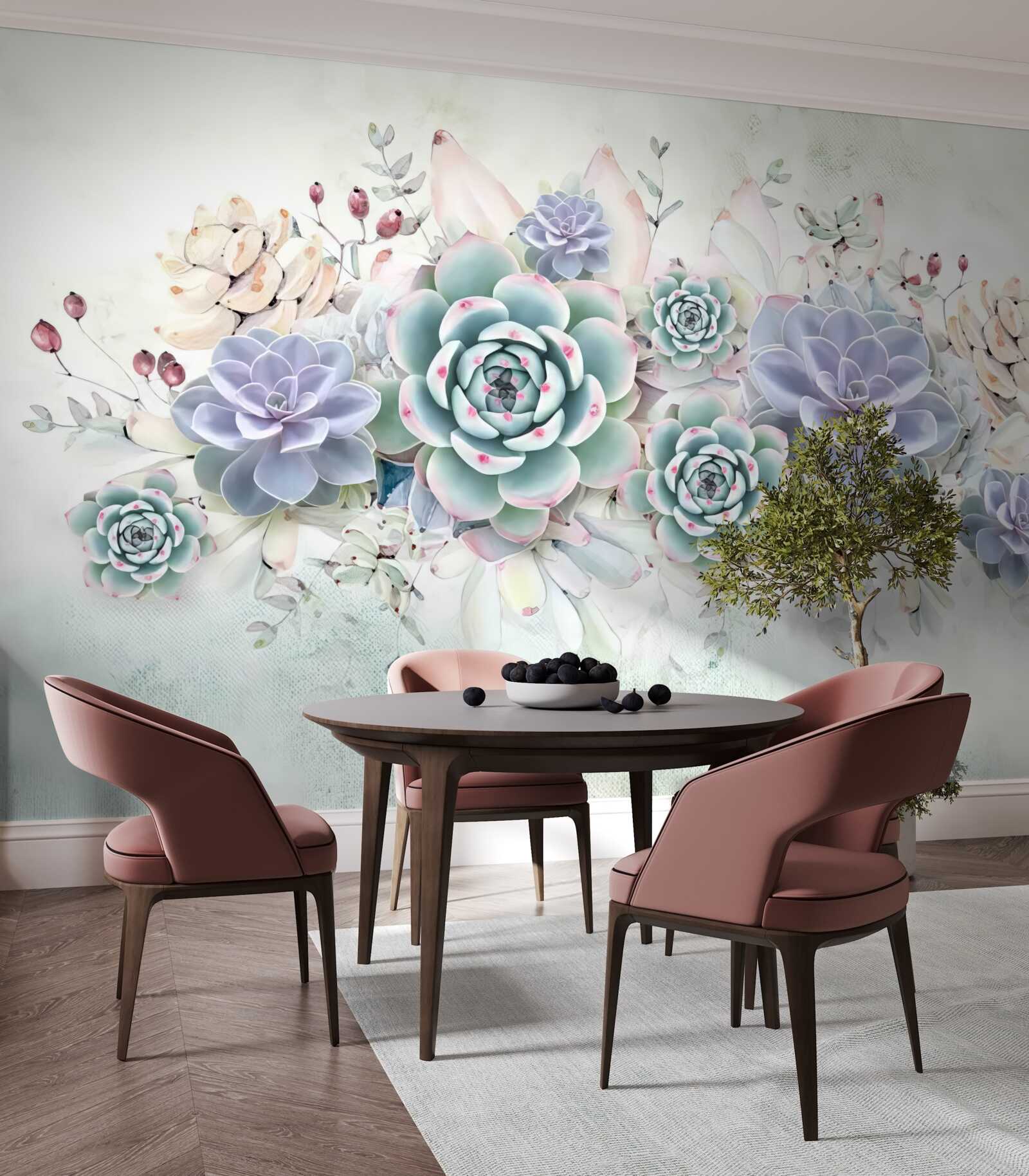 Fotobehang blauwe bloemen op een lichte achtergrond