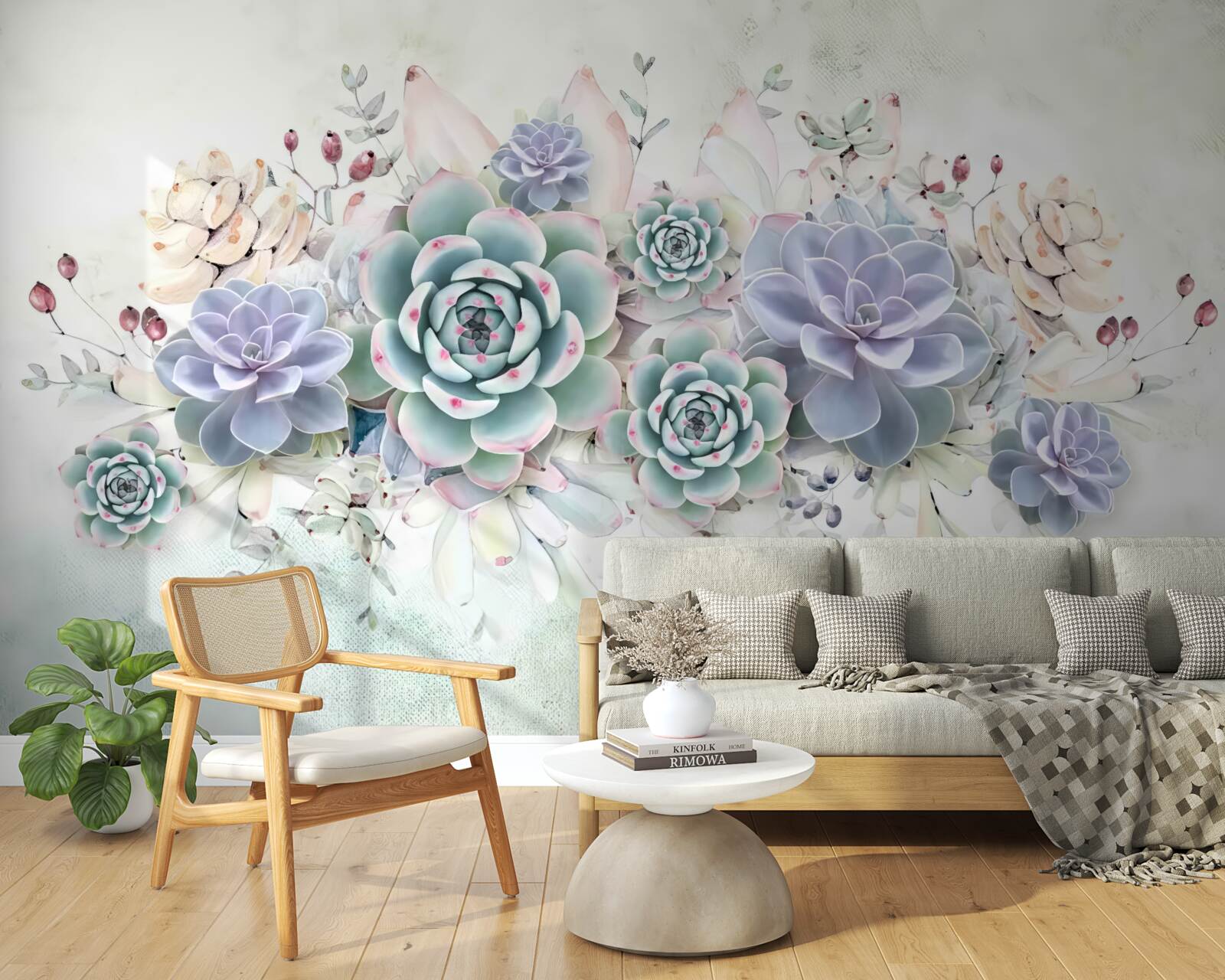 Fotobehang blauwe bloemen op een lichte achtergrond