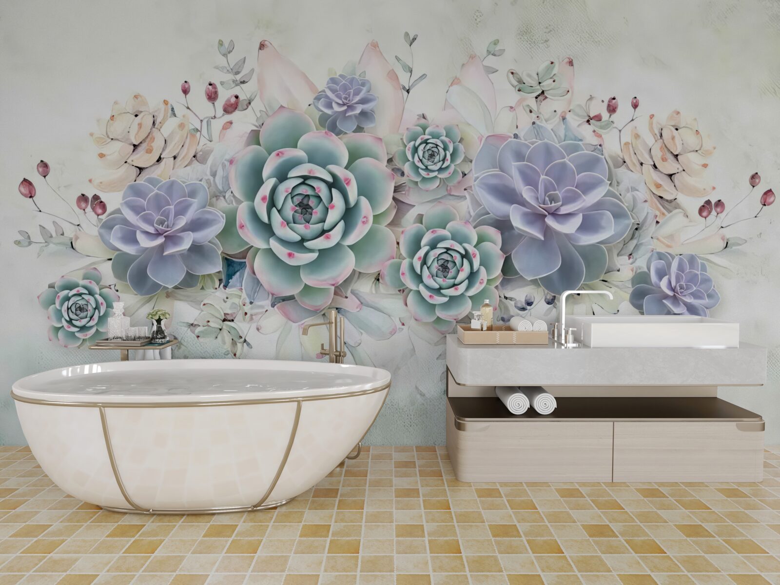 Fotobehang blauwe bloemen op een lichte achtergrond