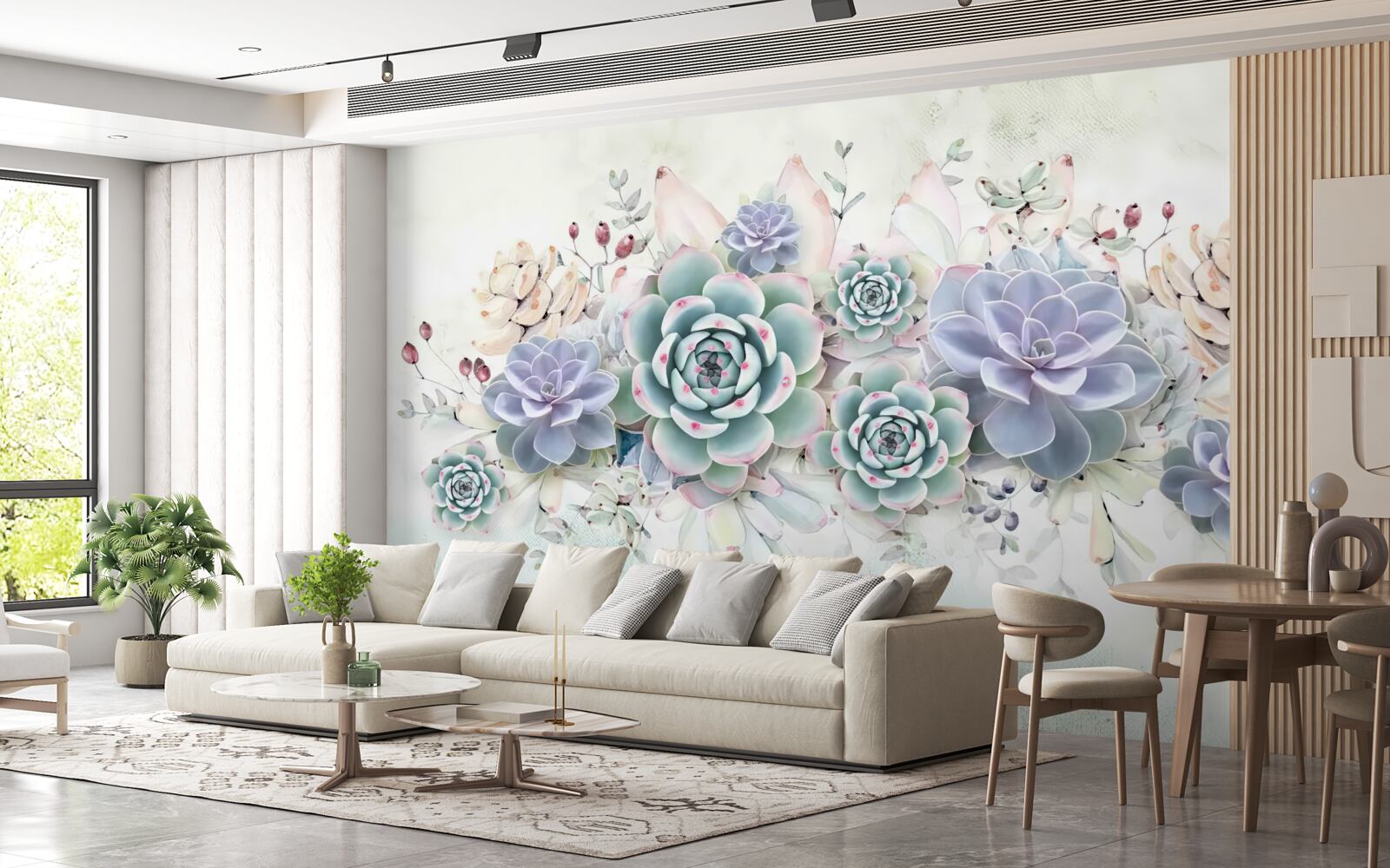 Fotobehang blauwe bloemen op een lichte achtergrond