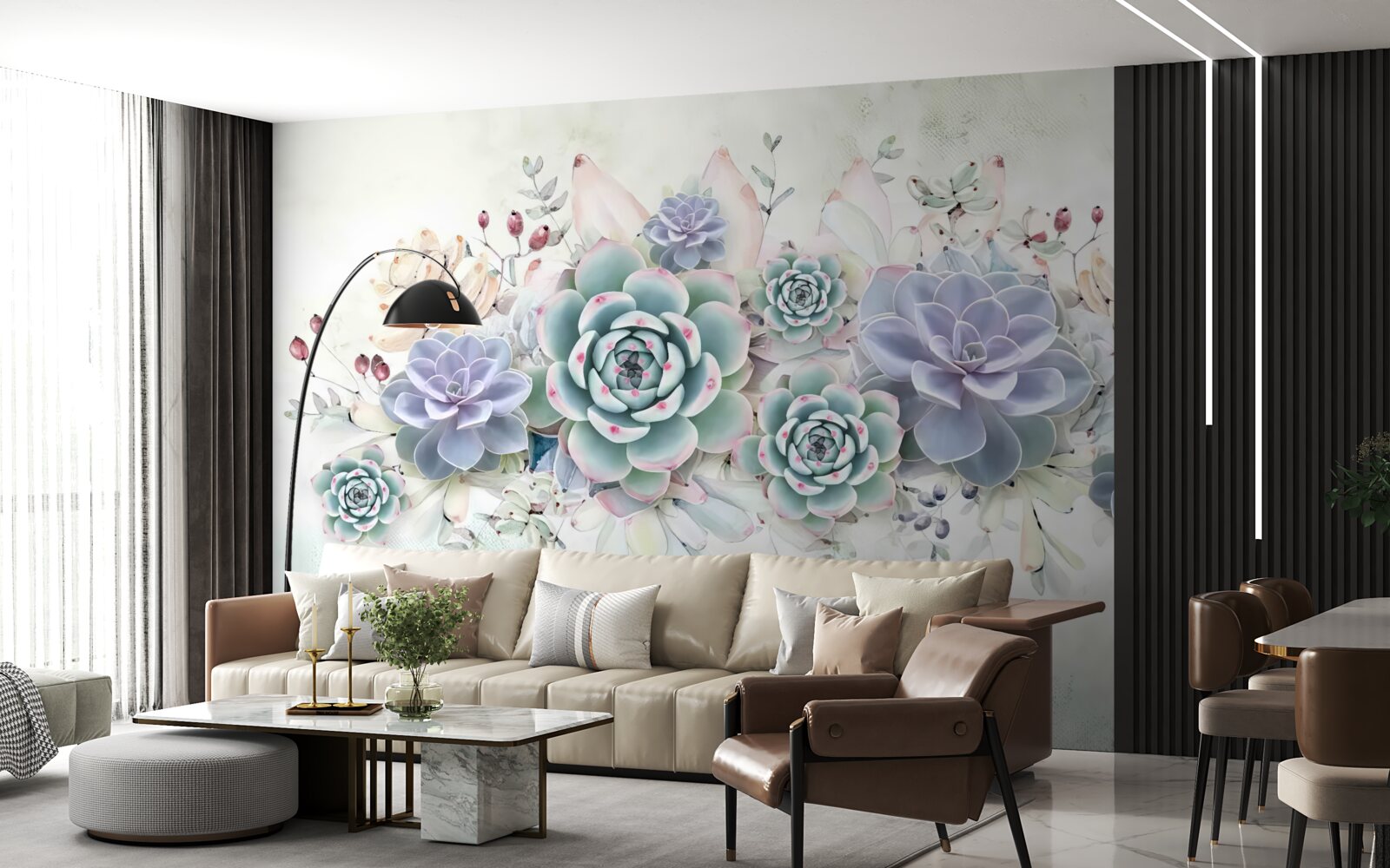 Fotobehang blauwe bloemen op een lichte achtergrond