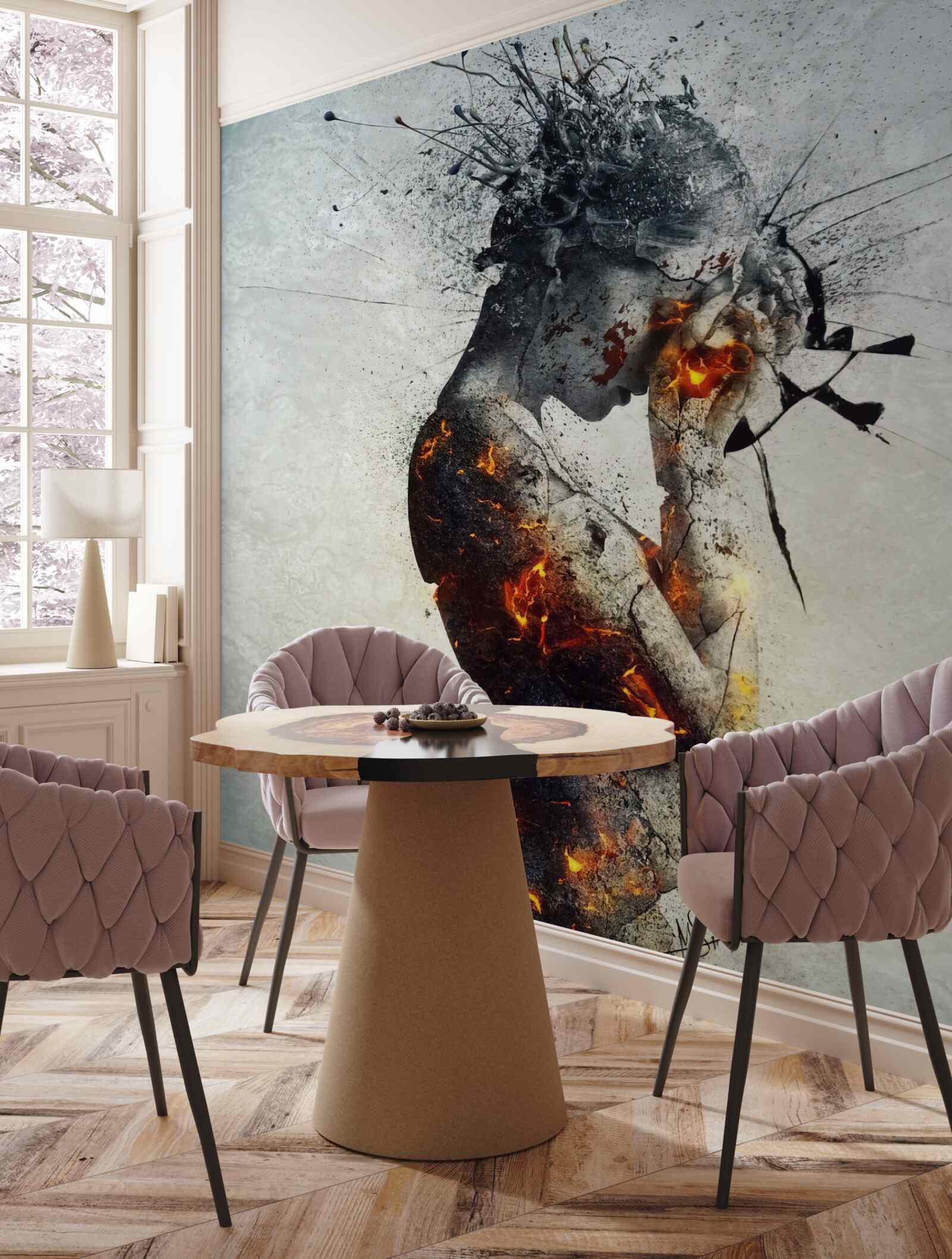 Fotobehang meisje verbergt haar gezicht in haar handen